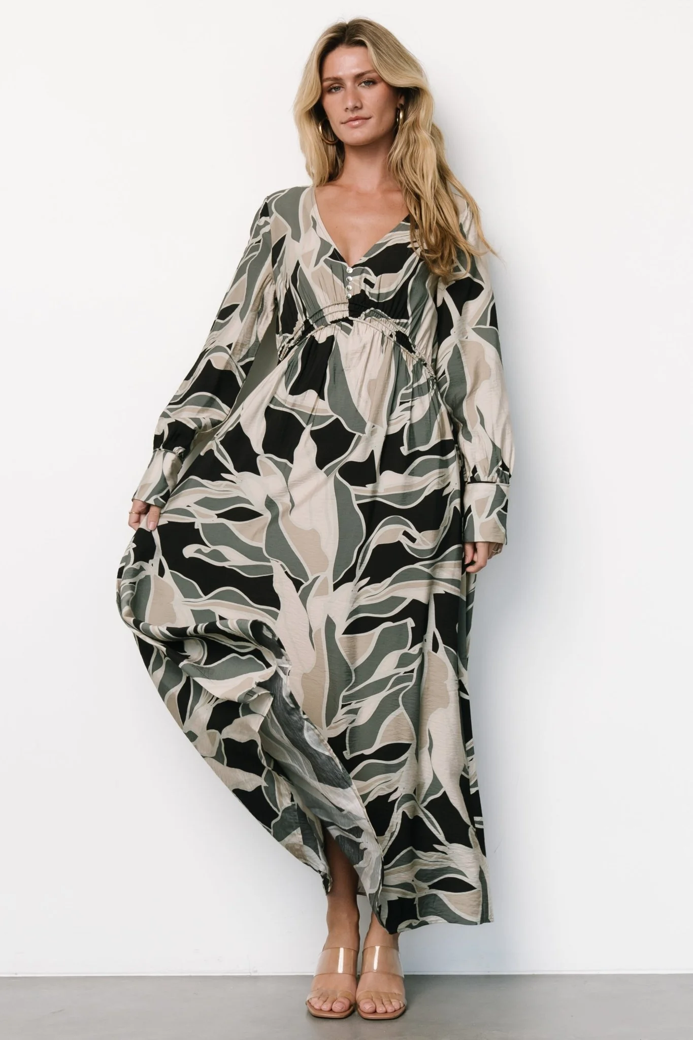 Zinnia Maxi Dress | Black + Eucalyptus Print