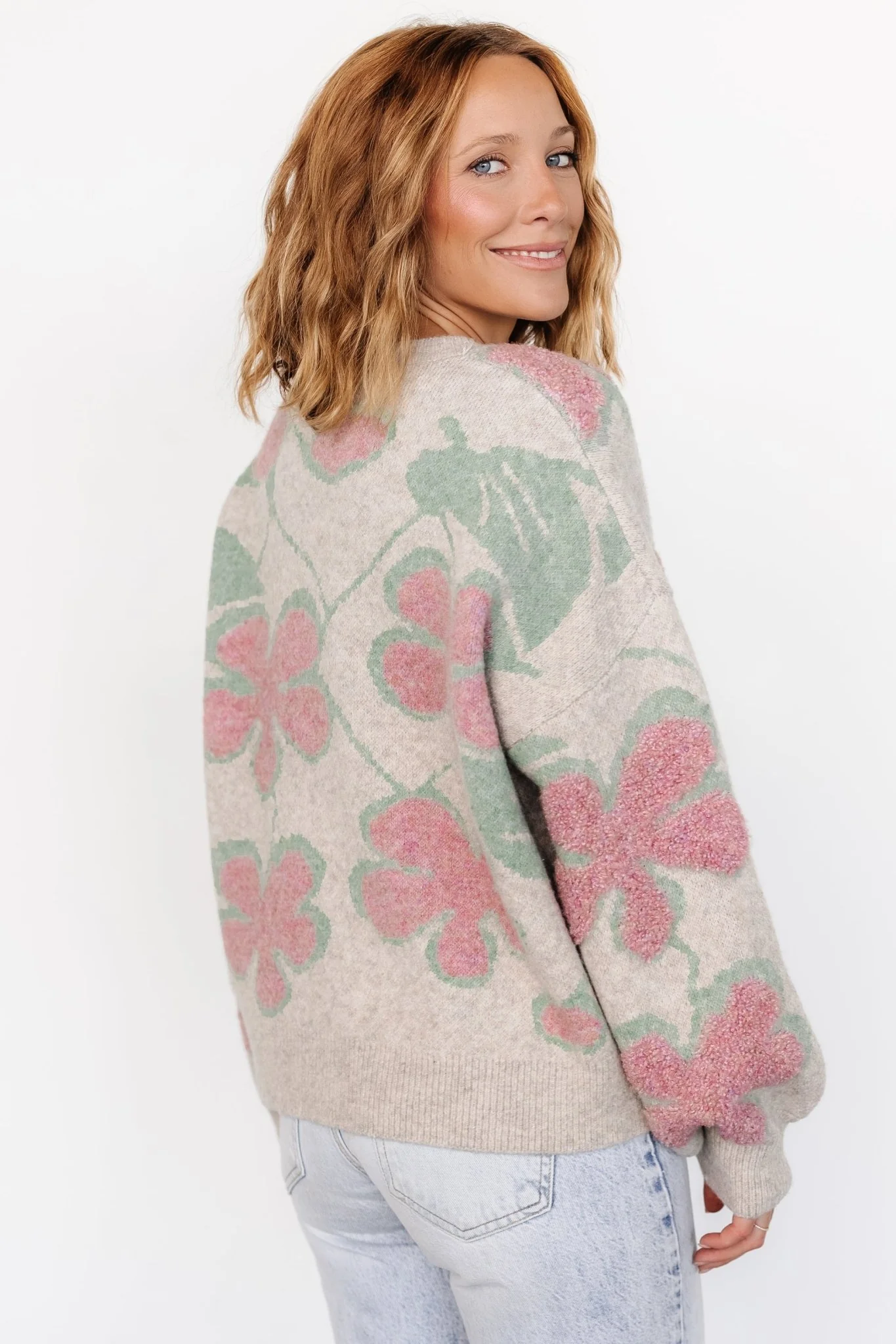 Lisbeth Flower Sweater | Green + Pink