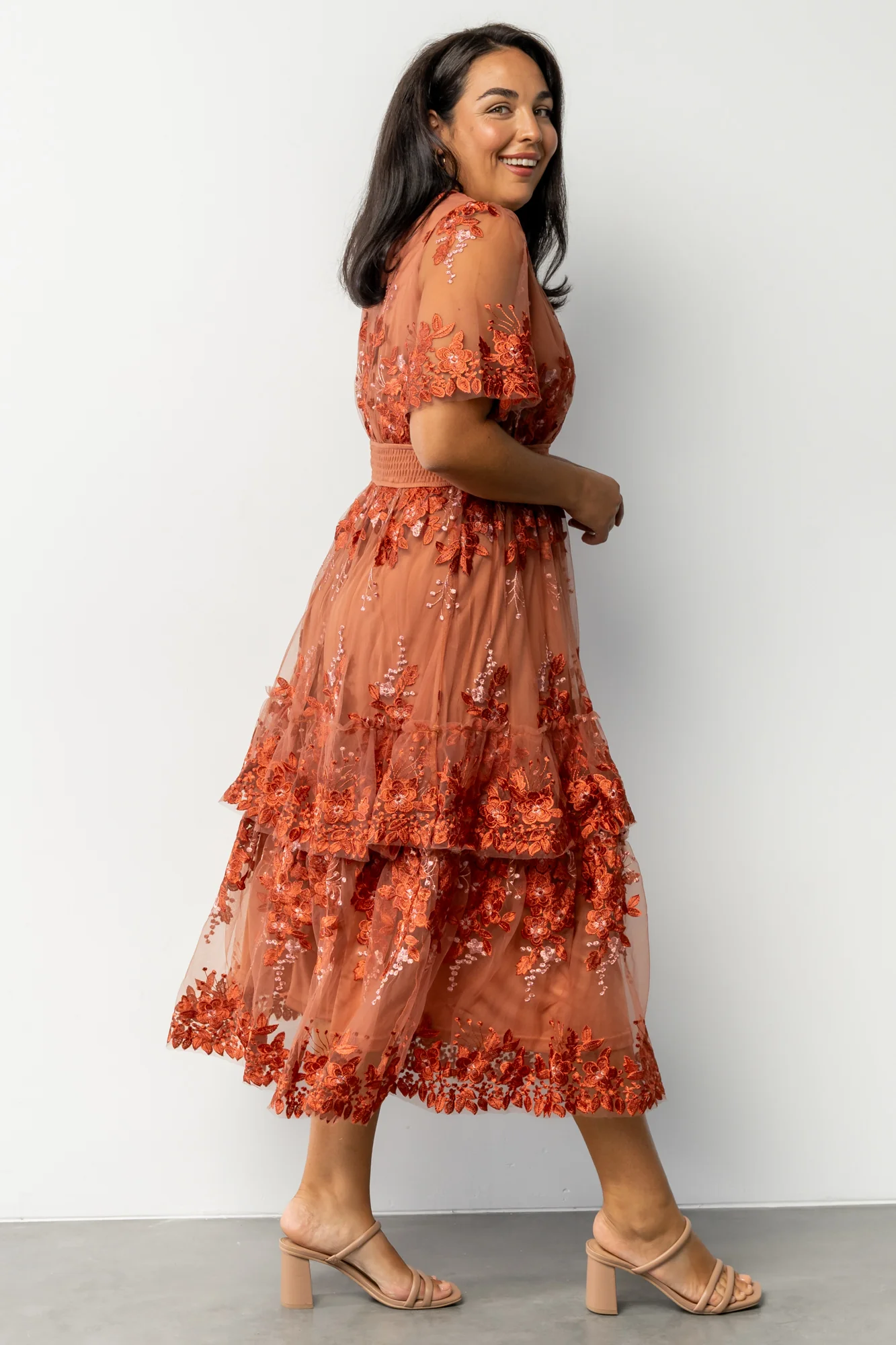 Lotte Embroidered Midi Dress | Rust