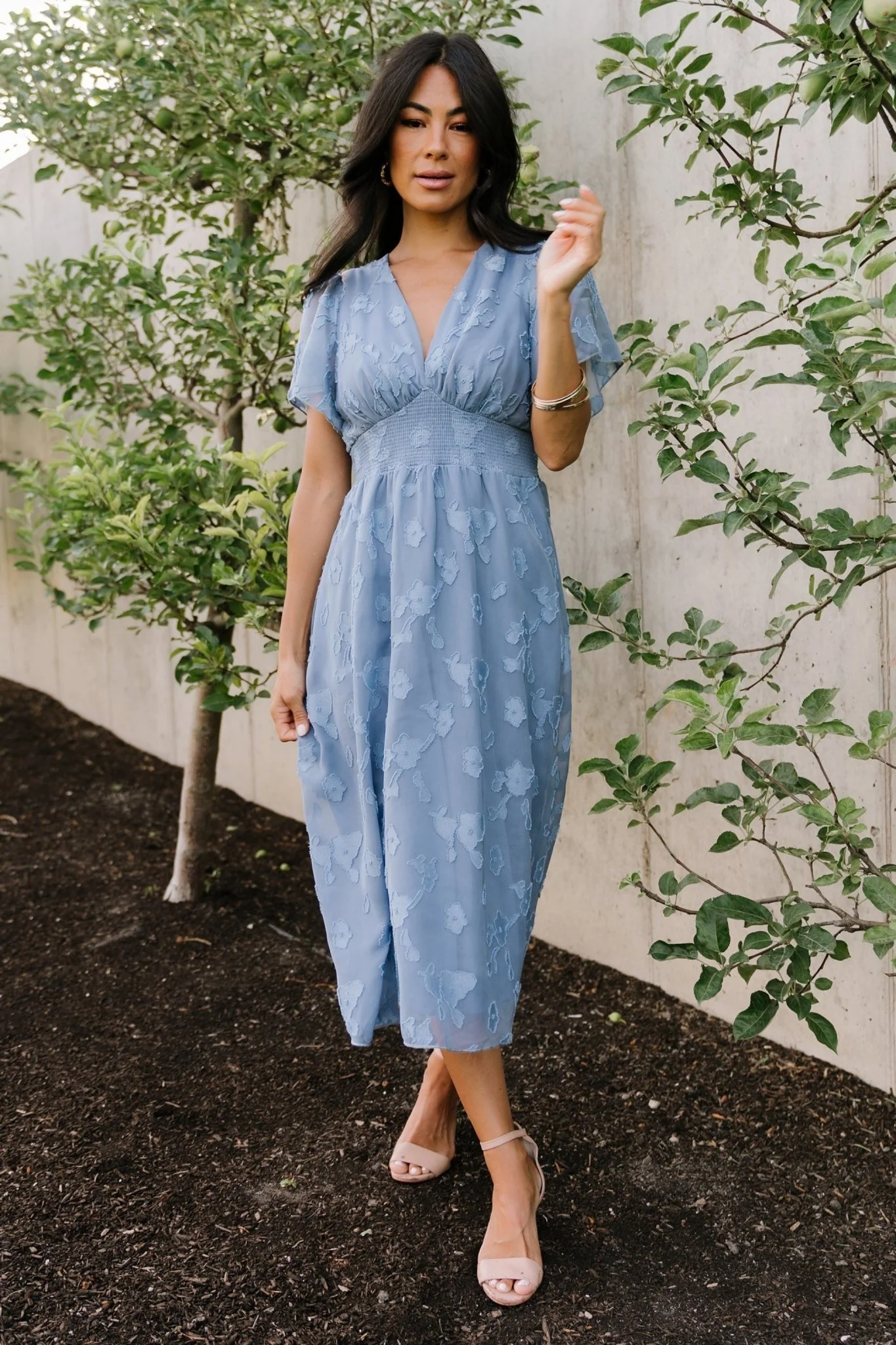 June Smocked Midi Dress | Blue