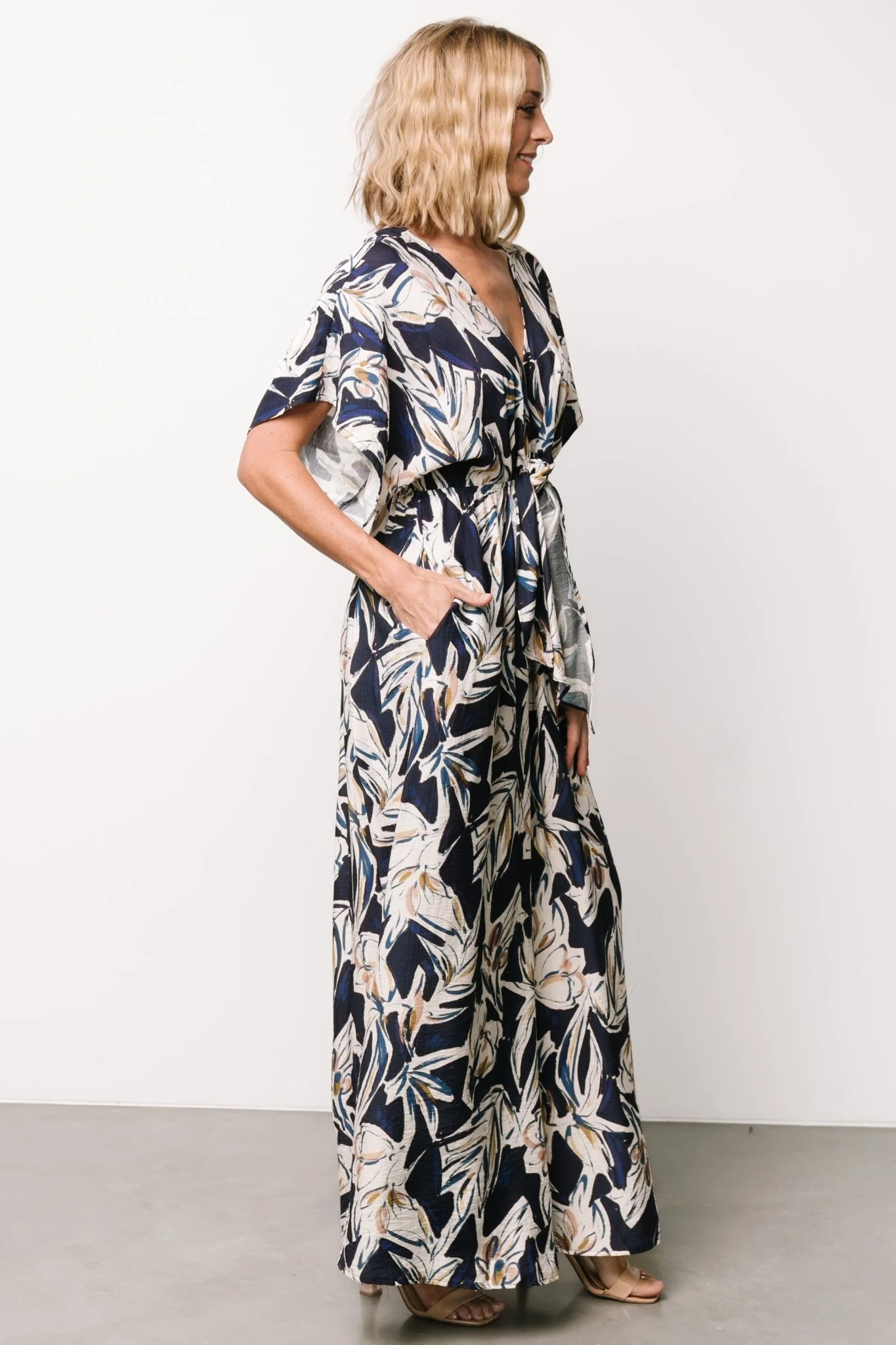 Giada Wide Leg Jumpsuit | Navy + Off White