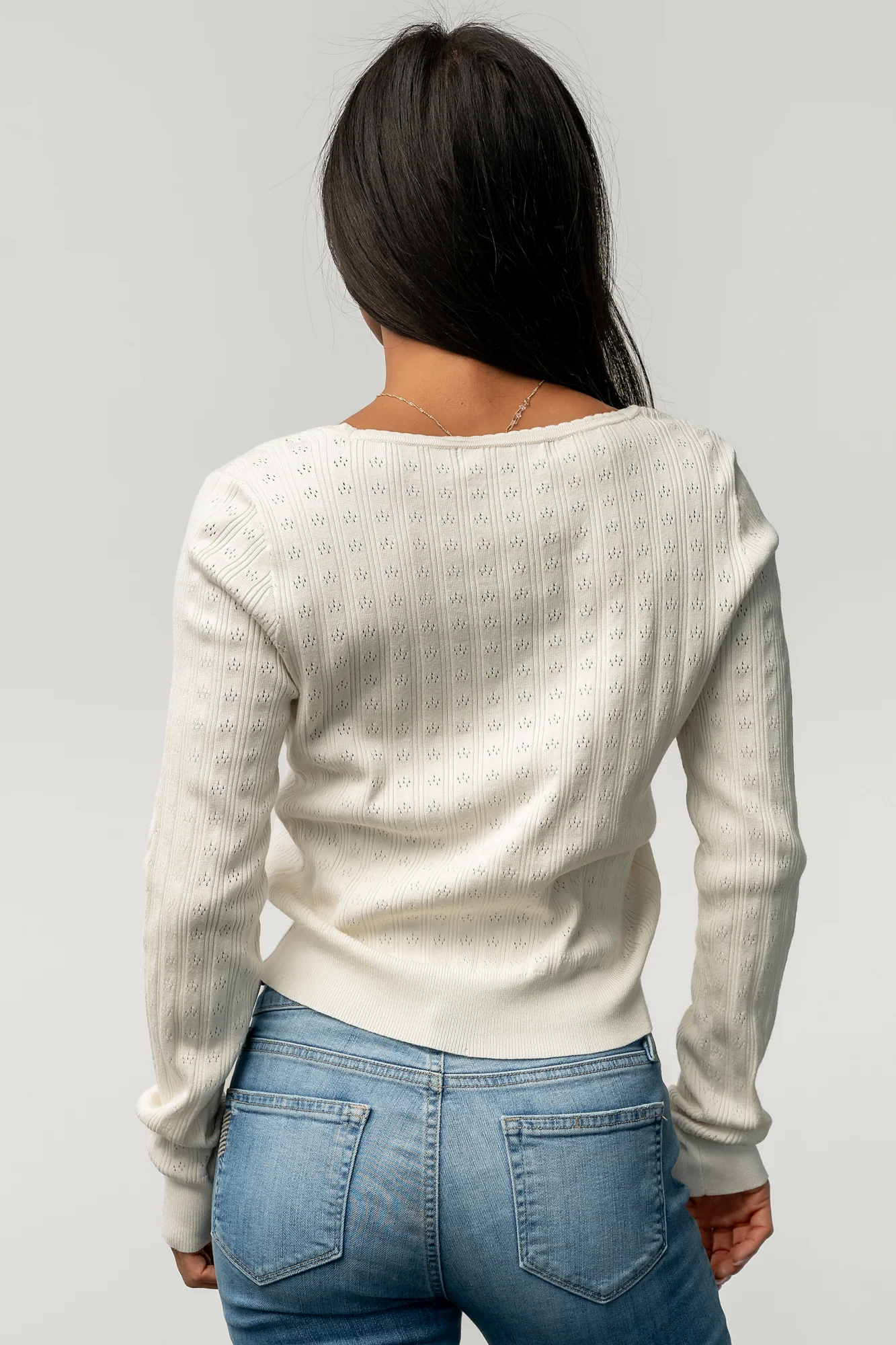 Heidi Pointelle Cardigan | Ivory