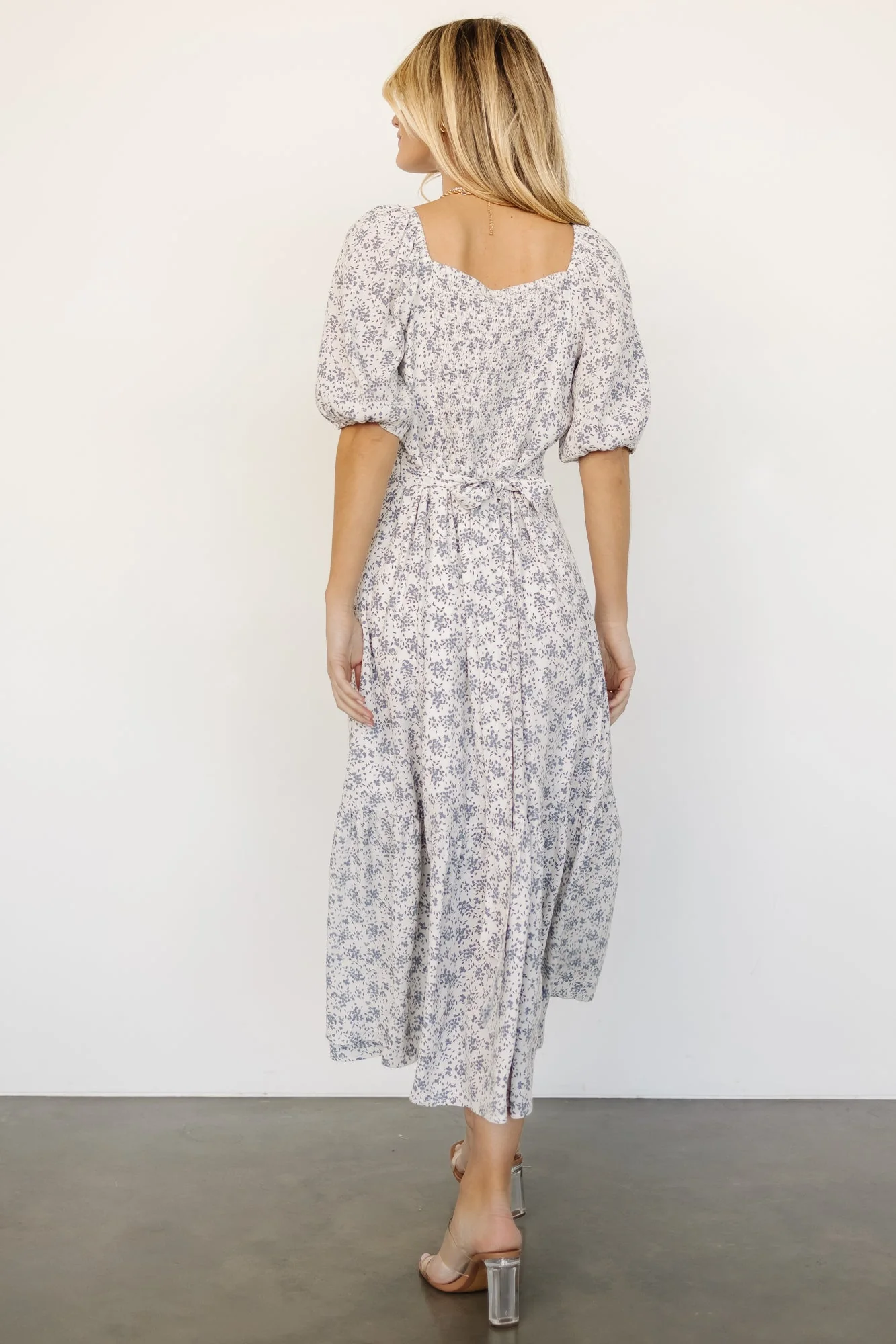 Elisabeth Button Dress | Off White + Blue Floral