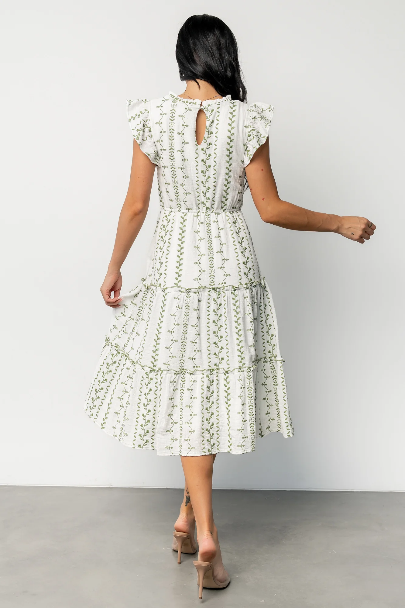Frida Embroidered Midi Dress | White + Green Print