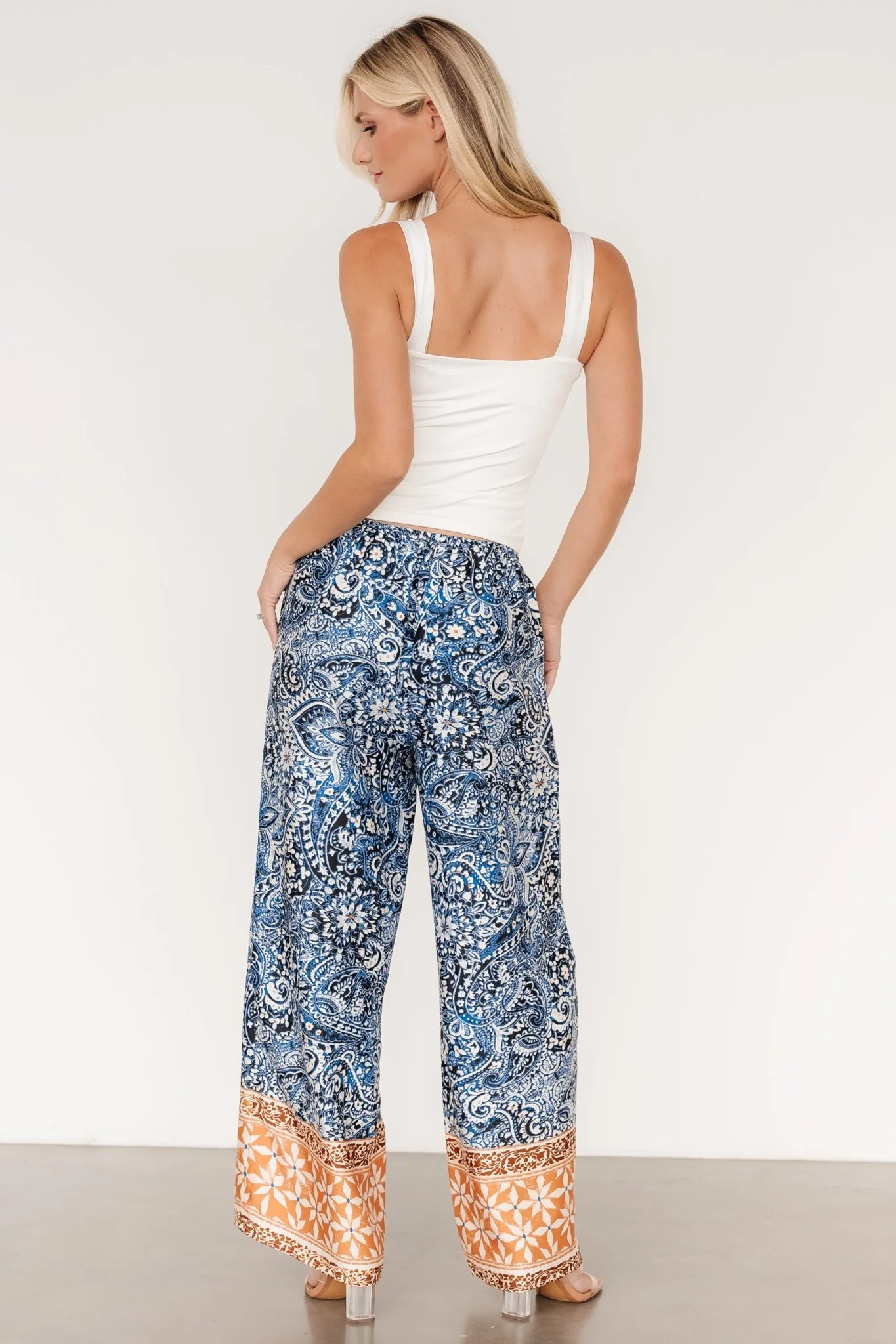 Zora Boho Satin Pants | Blue Multi Print