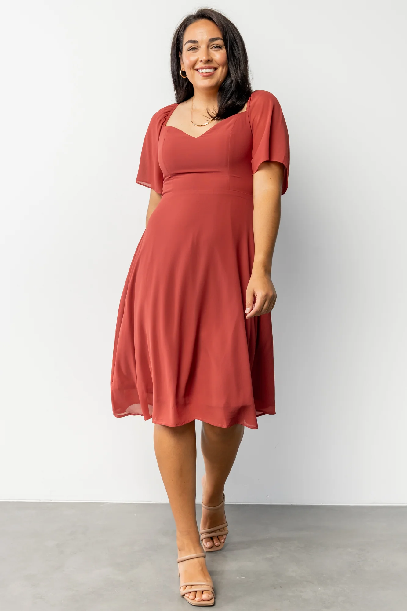 Colette Sweetheart Midi Dress | Terracotta
