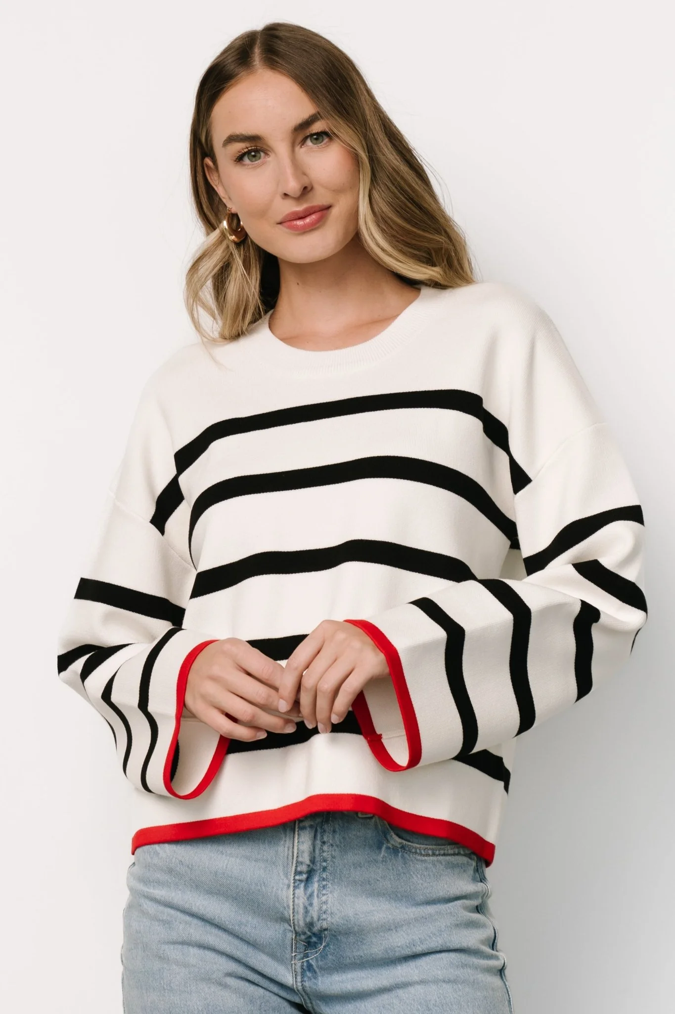 Madilyn Striped Sweater | Off White + Black