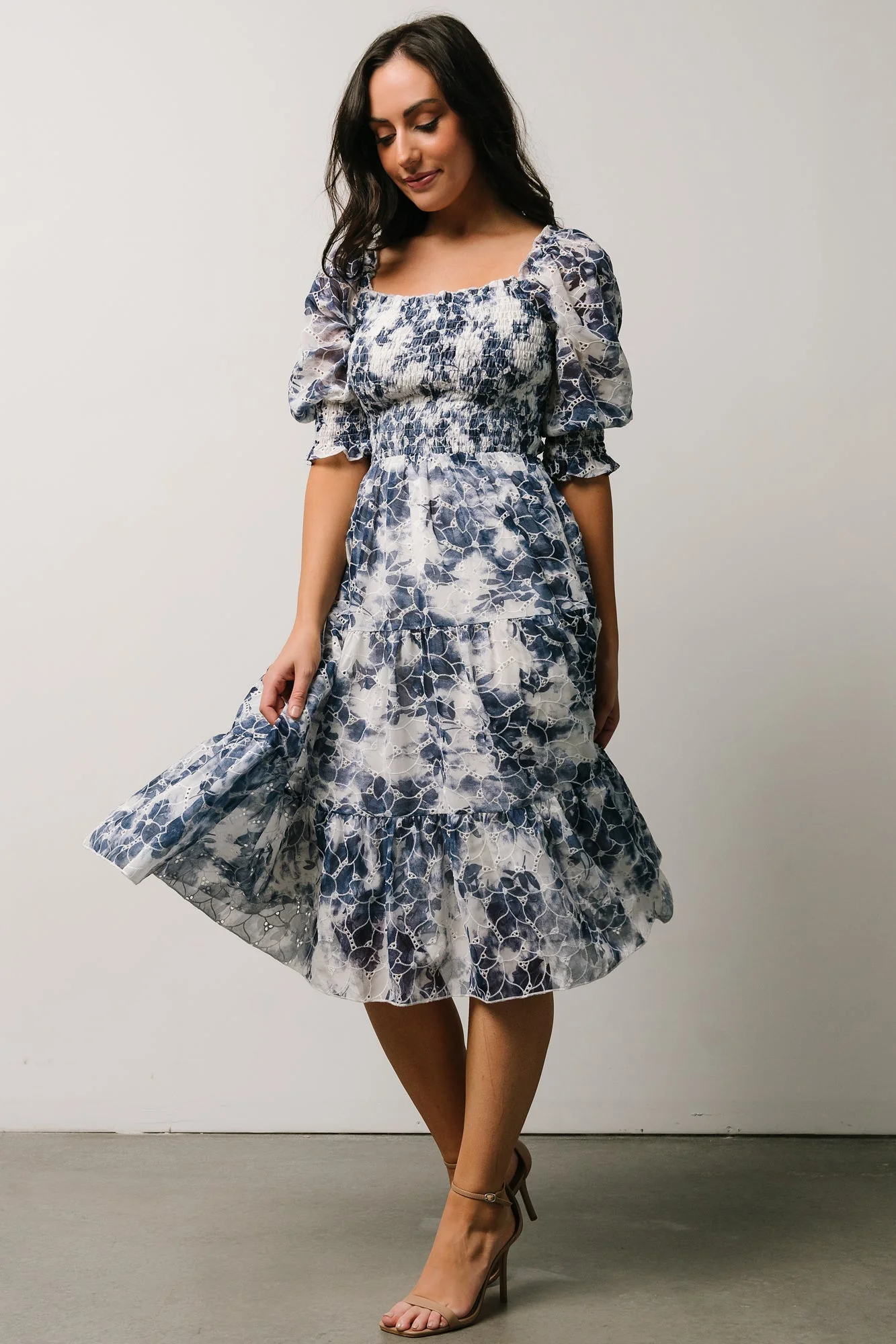 Hazel Eyelet Midi Dress | Navy
