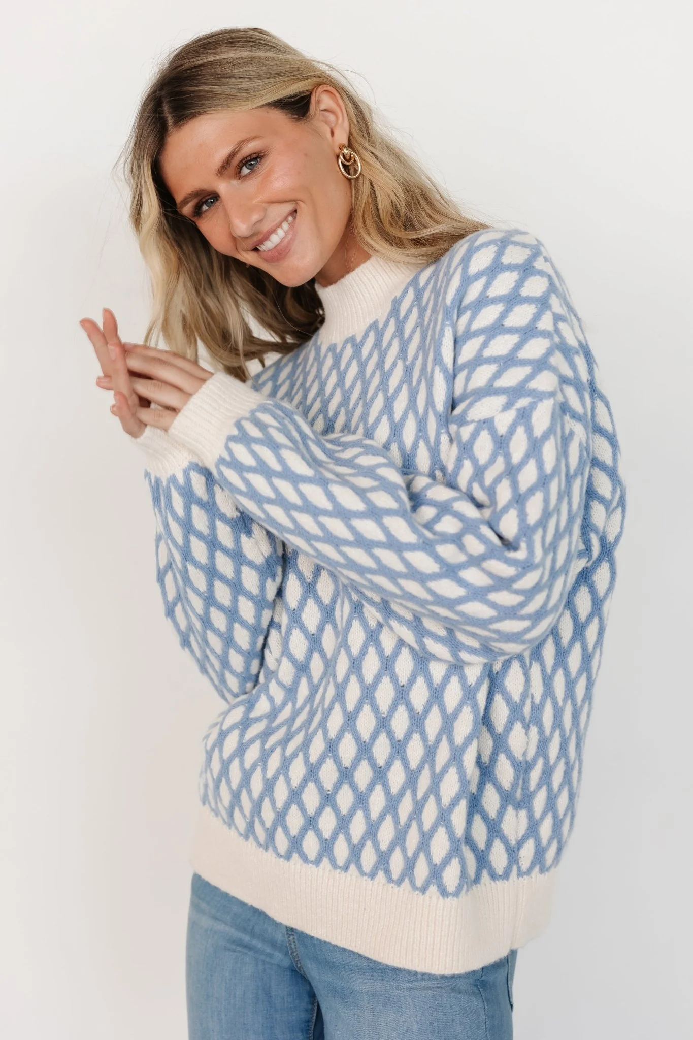 Hendrix Diamond Knit Sweater | Blue