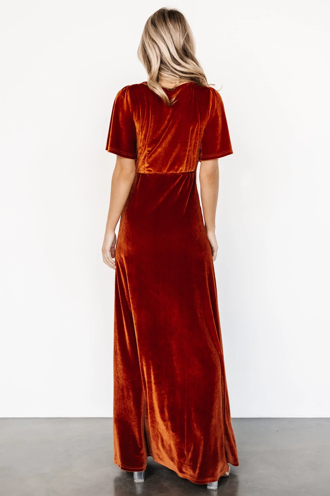 Meghan Velvet Wrap Maxi Dress | Rust