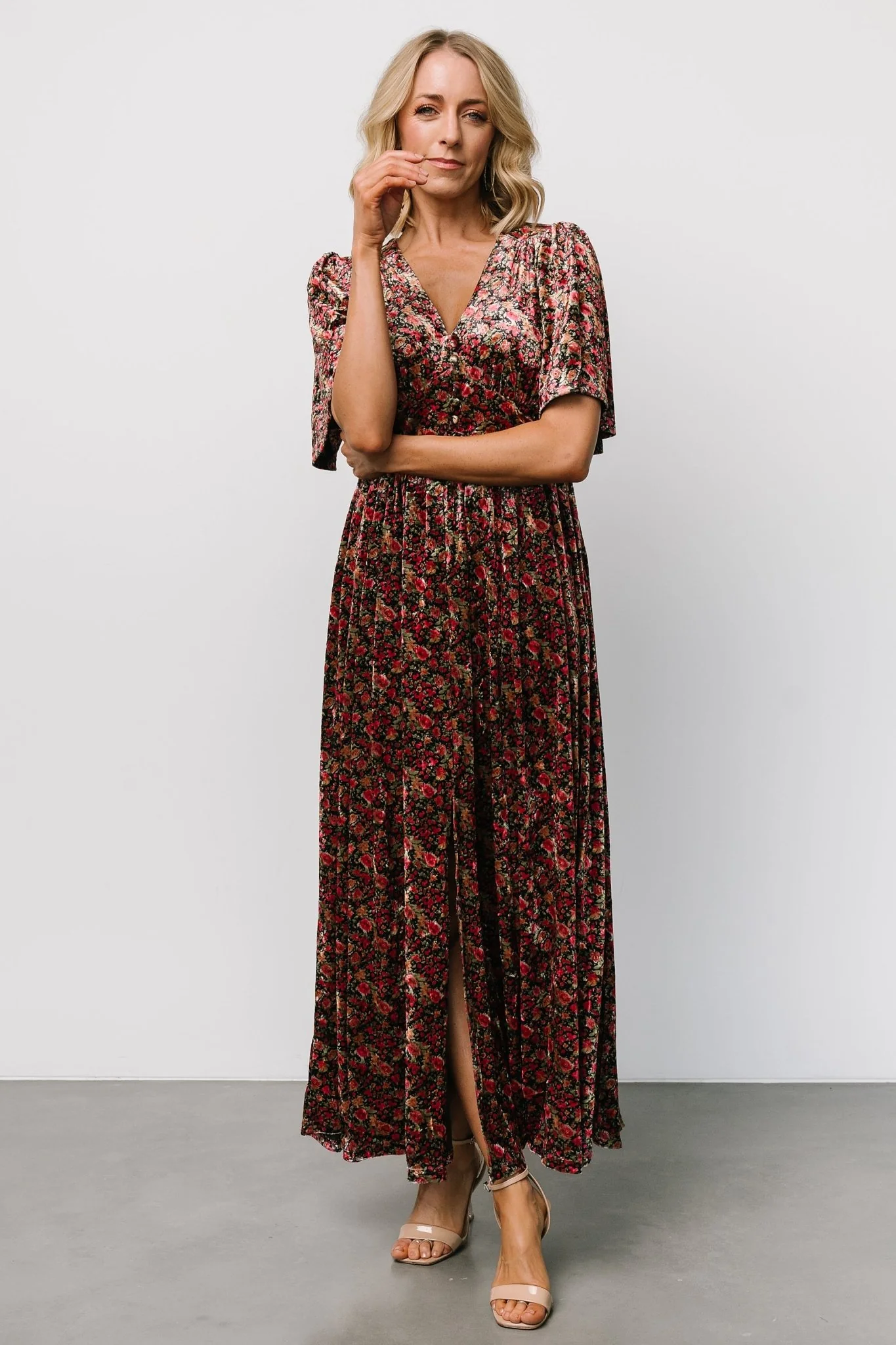 Irina Velvet Maxi Dress | Black Multi Floral