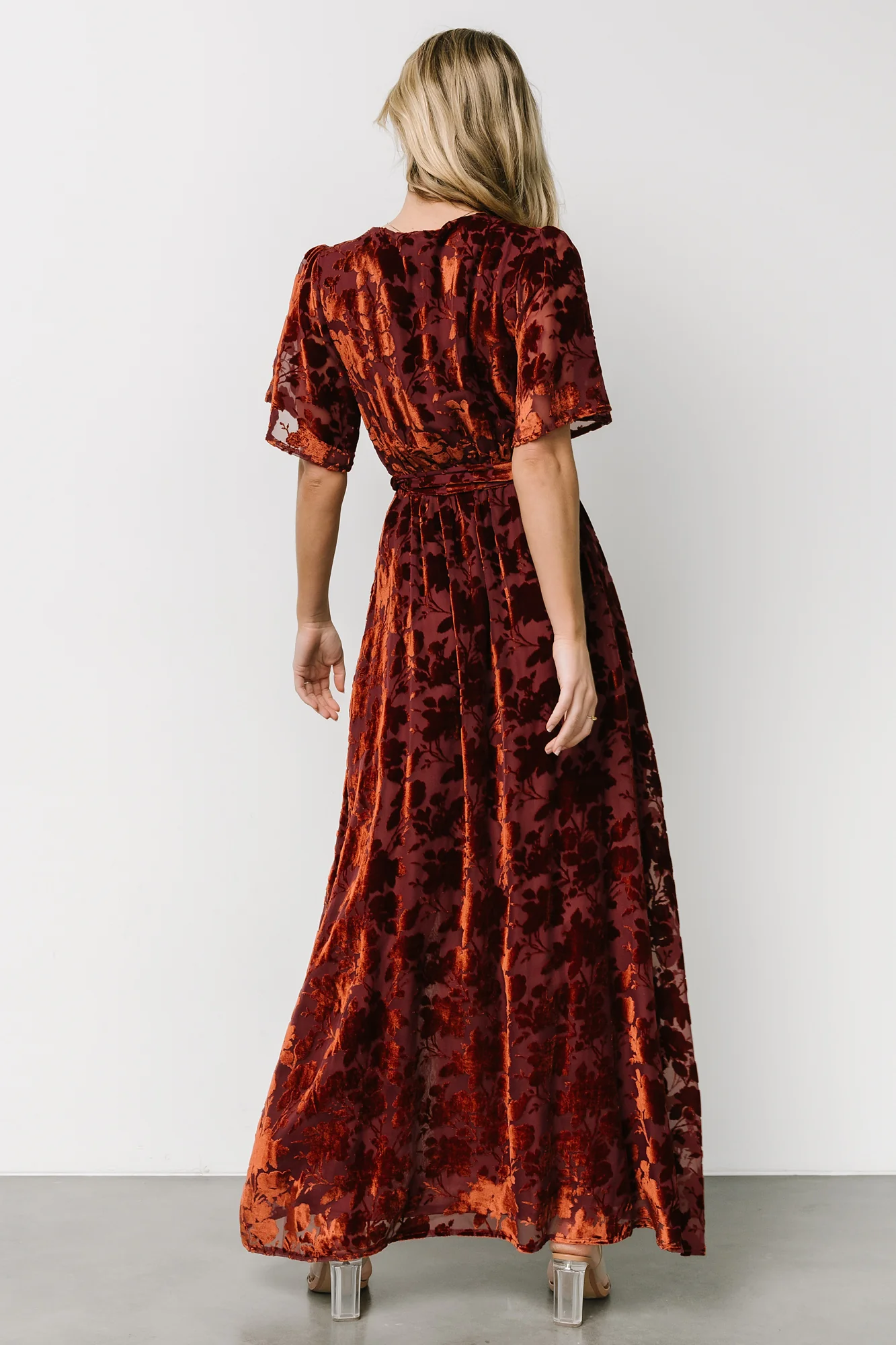 Uma Velvet Maxi Dress | Copper Floral