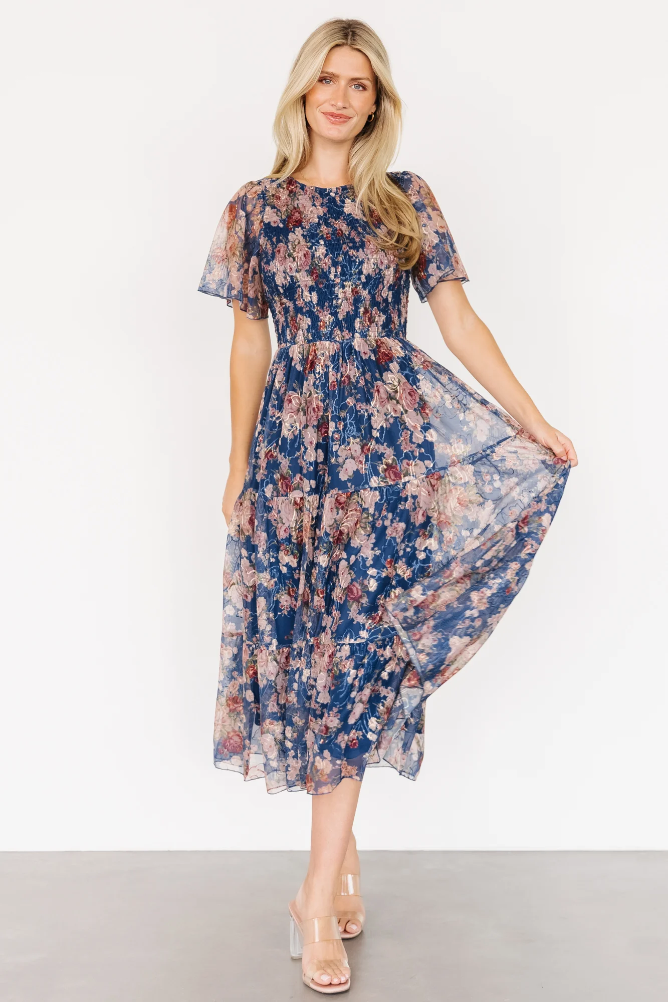 Mara Embroidered Tulle Dress | Dark Blue Multi Floral