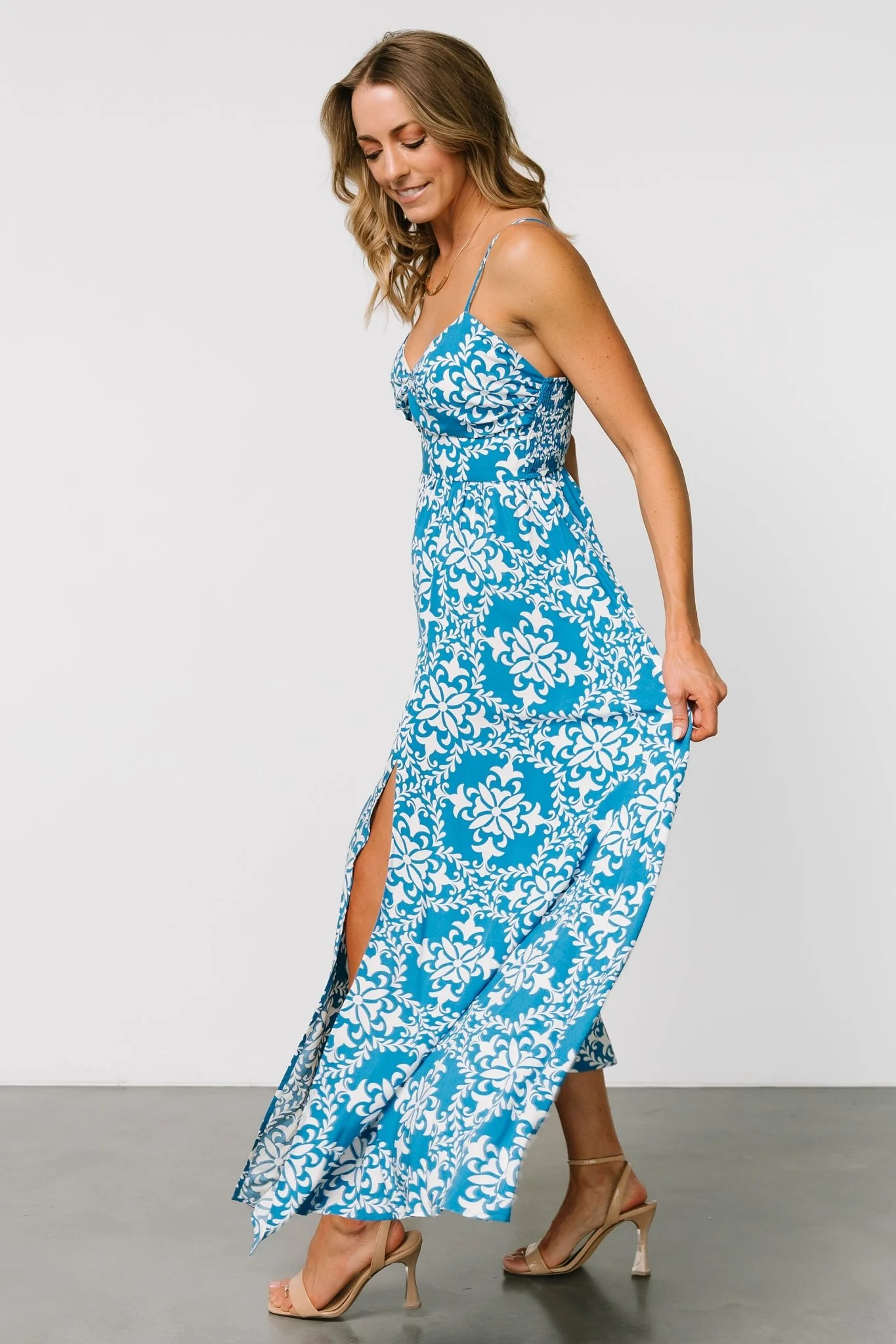 Kali Maxi Dress | Blue + White
