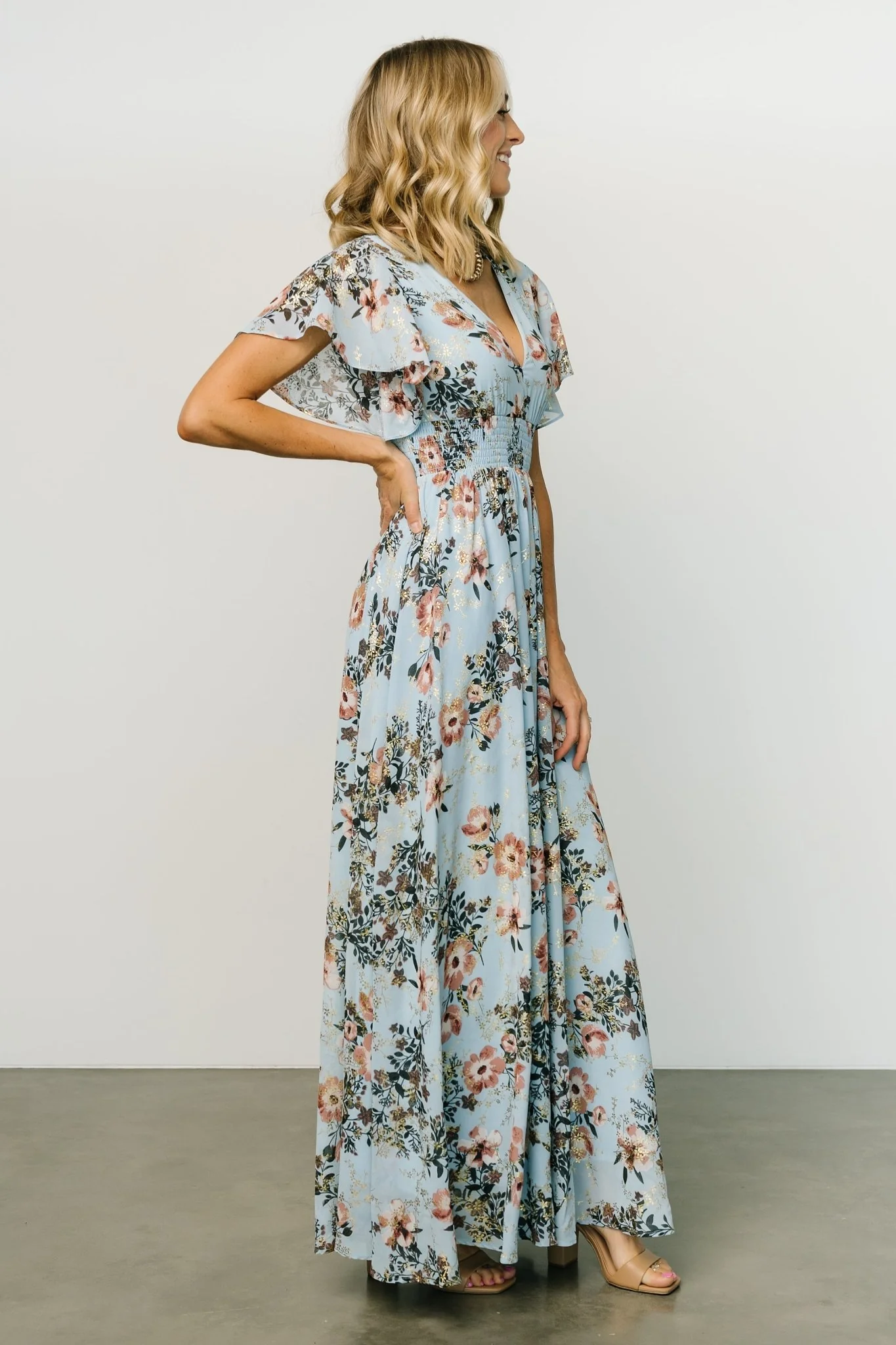 Lynlee Metallic Maxi Dress | Light Blue
