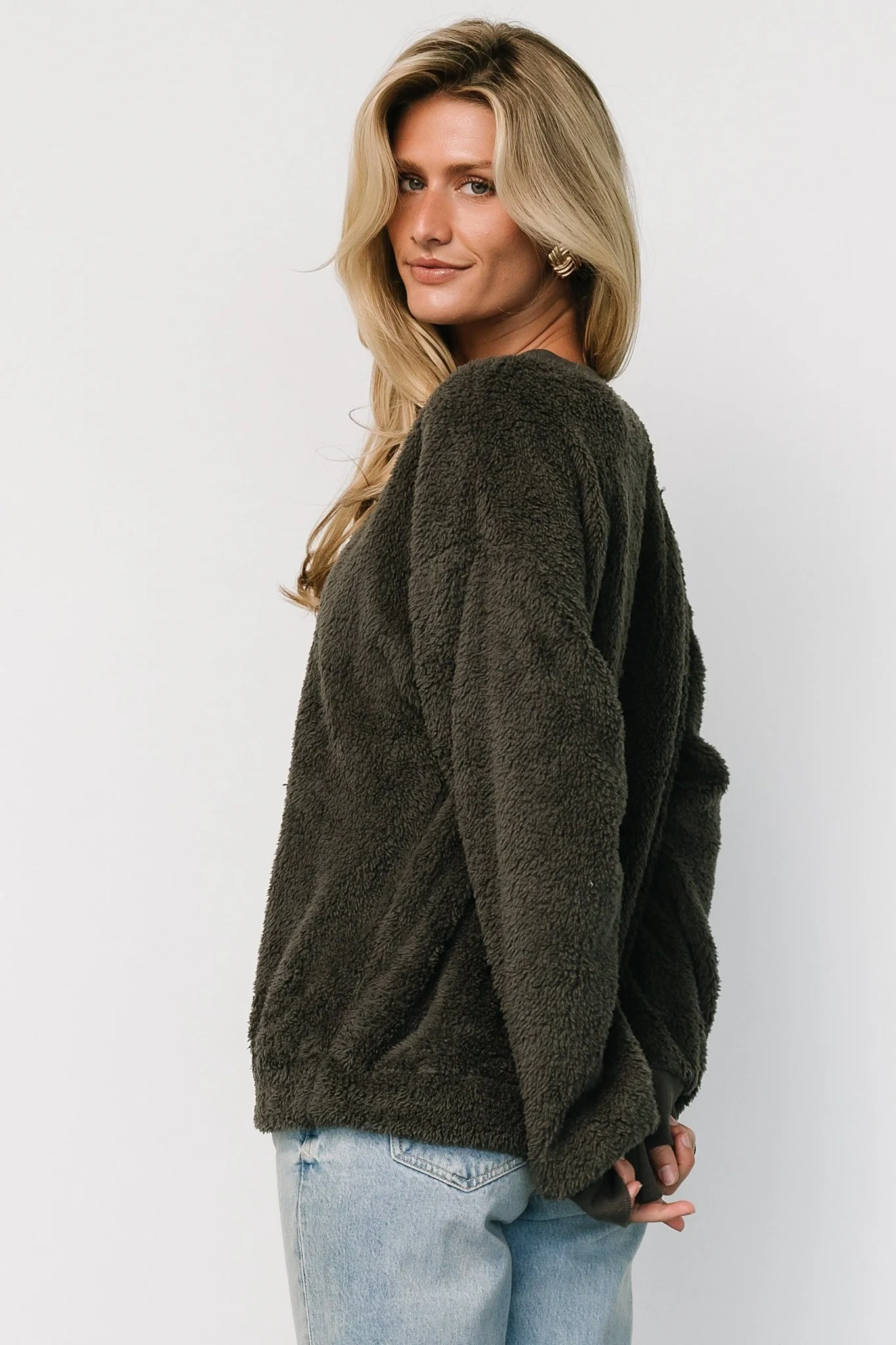 Brina Teddy Crewneck | Charcoal Gray