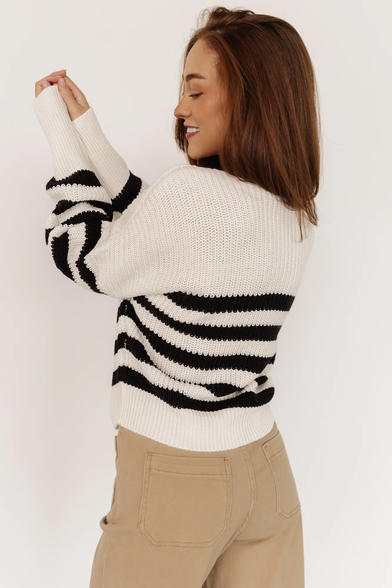Gracie Knit Cardigan | Ivory + Black Stripe