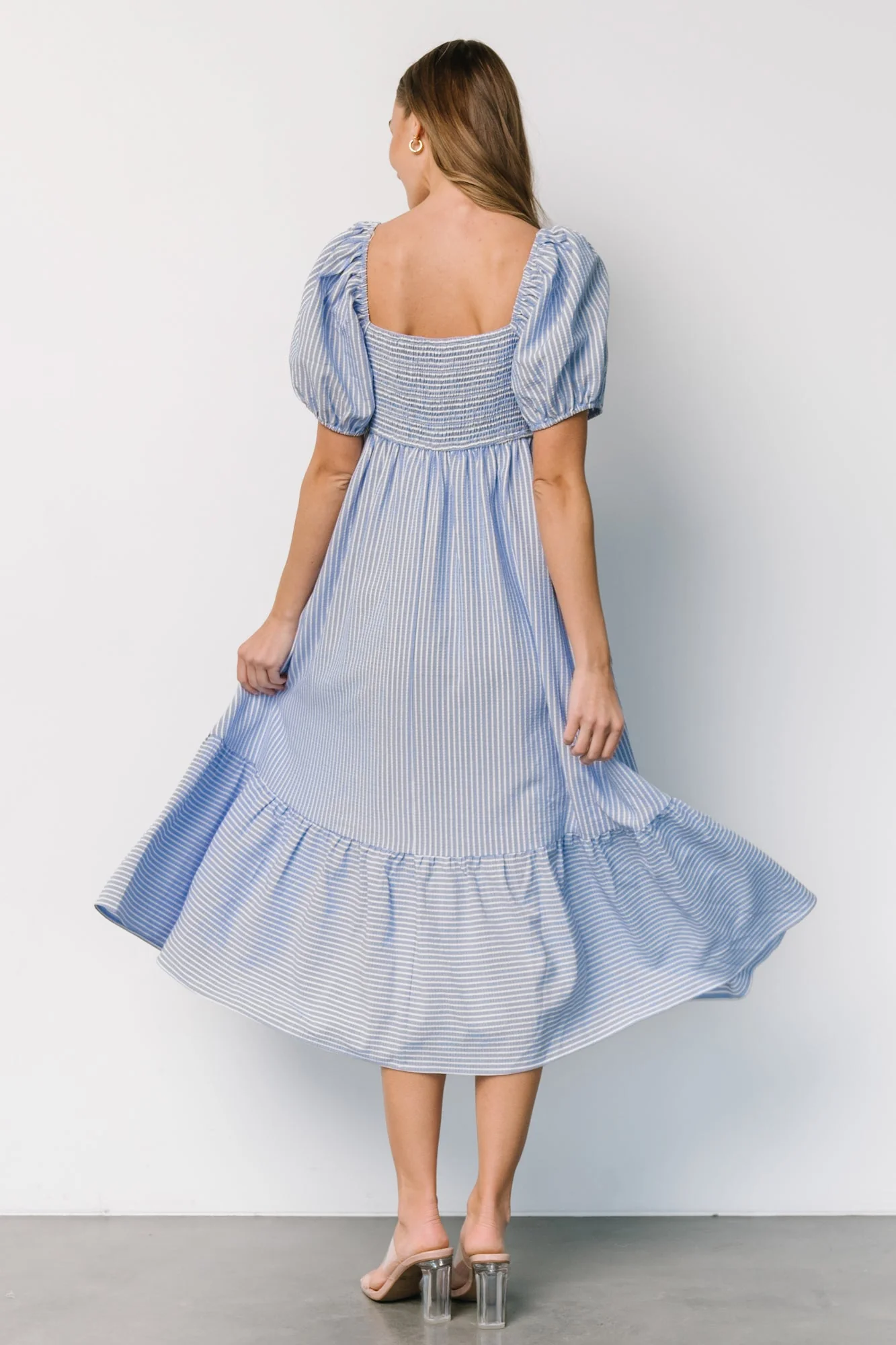 Poppy Midi Dress | Blue + Off White