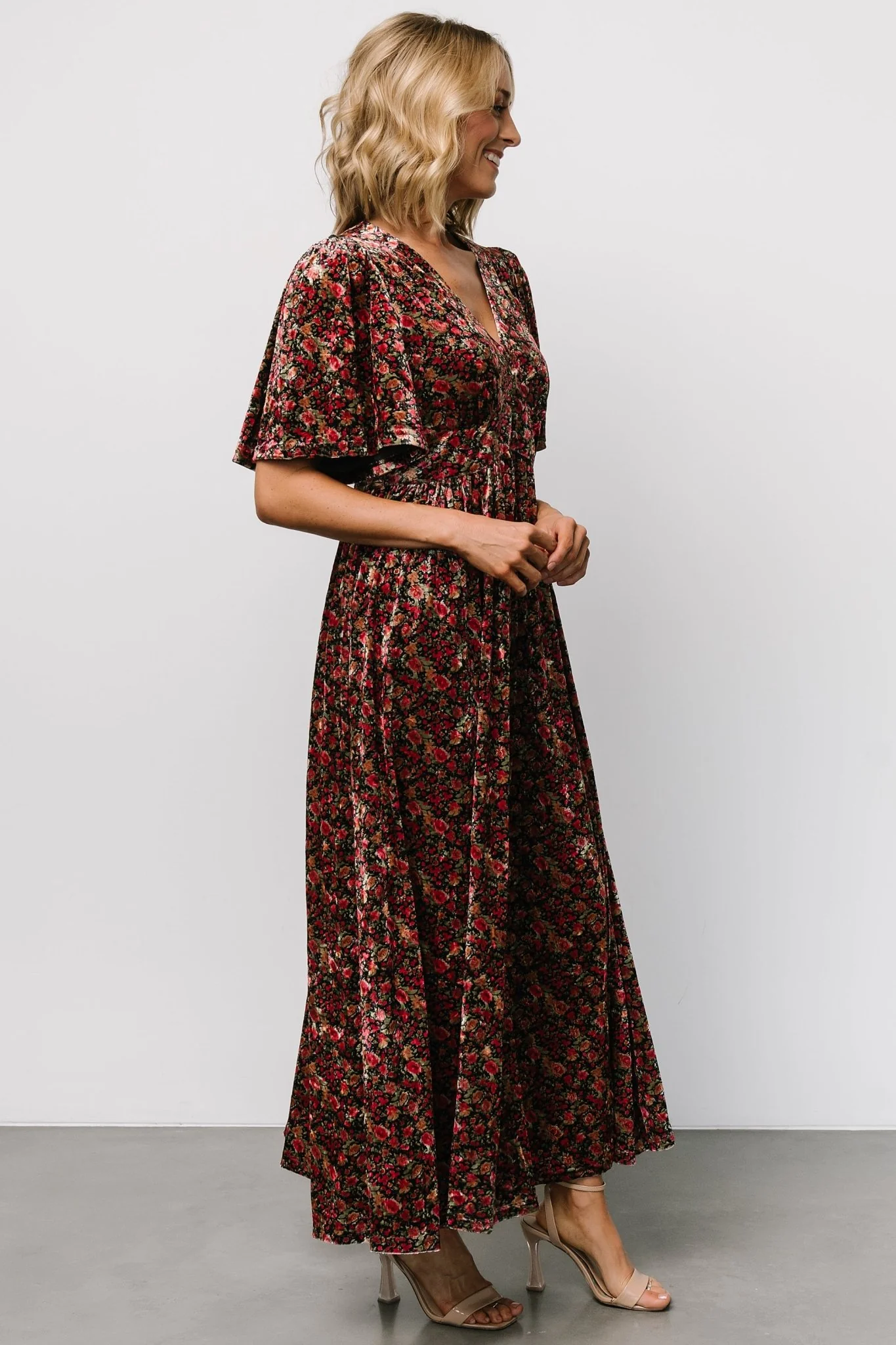 Irina Velvet Maxi Dress | Black Multi Floral