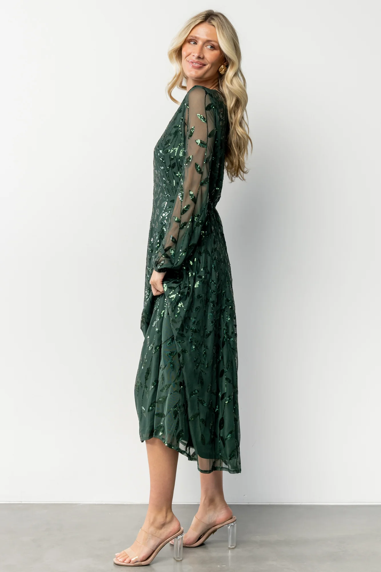 Kalla Sequin Midi Dress | Emerald
