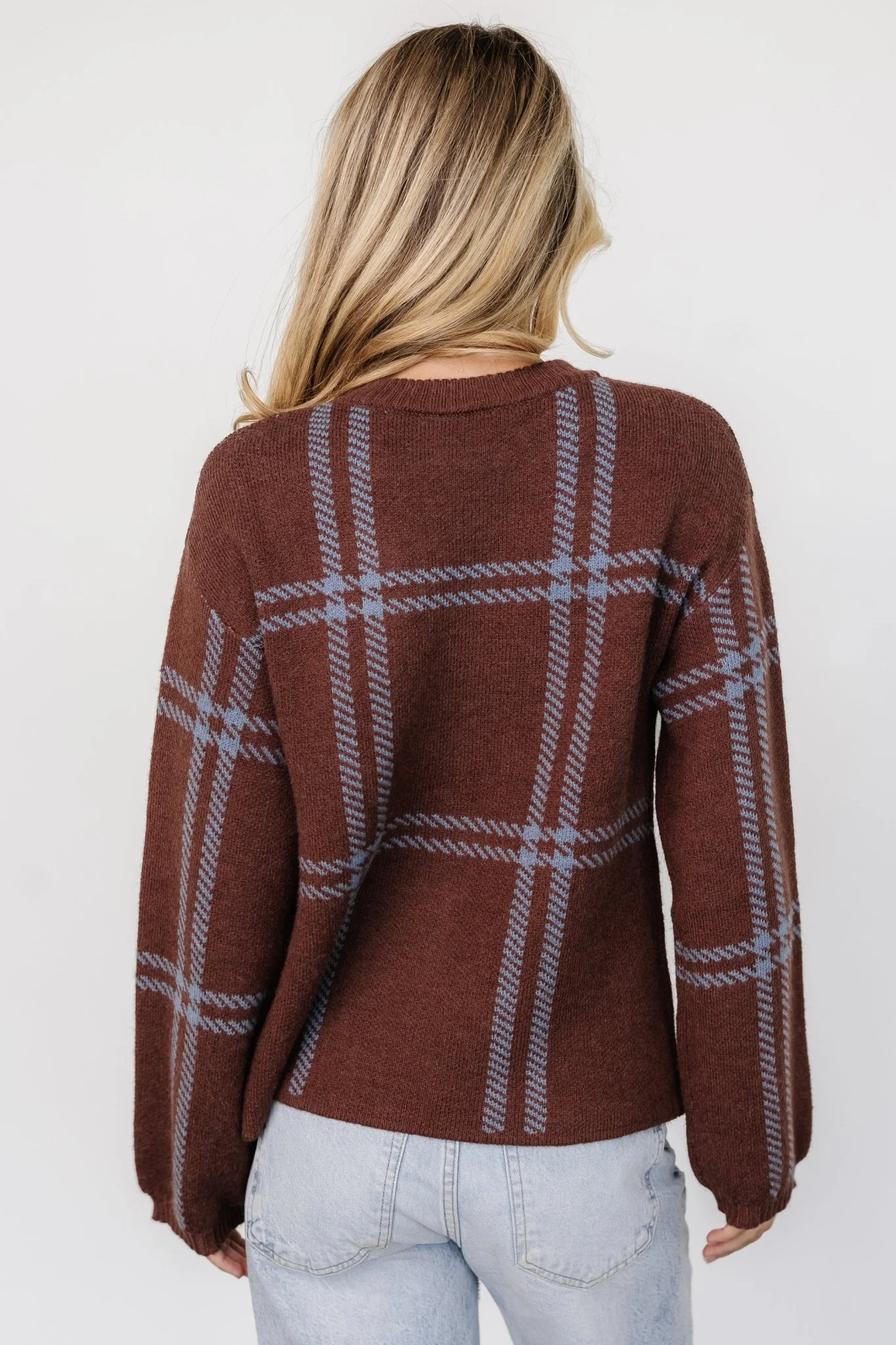 Francie Sweater | Brown + Blue Plaid