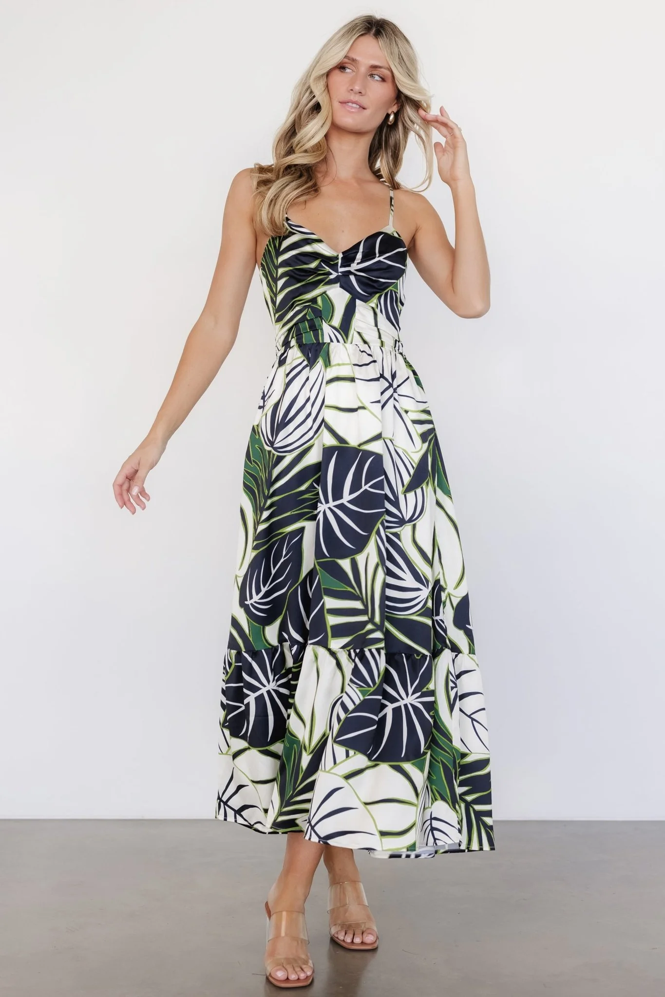 Norita Tie Back Tank Dress | Black + Green Print