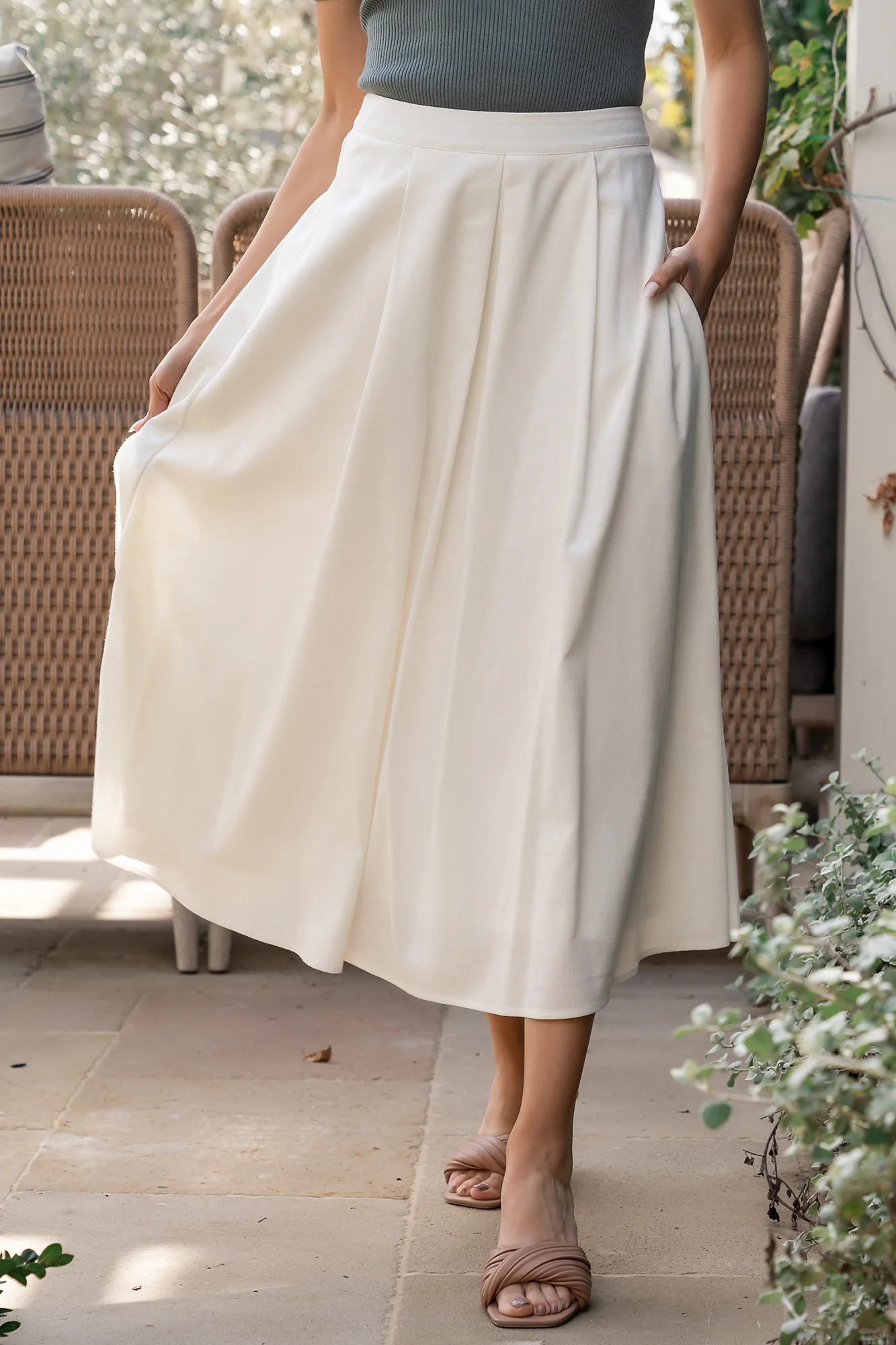 Katie Pleated Midi Skirt | Off White
