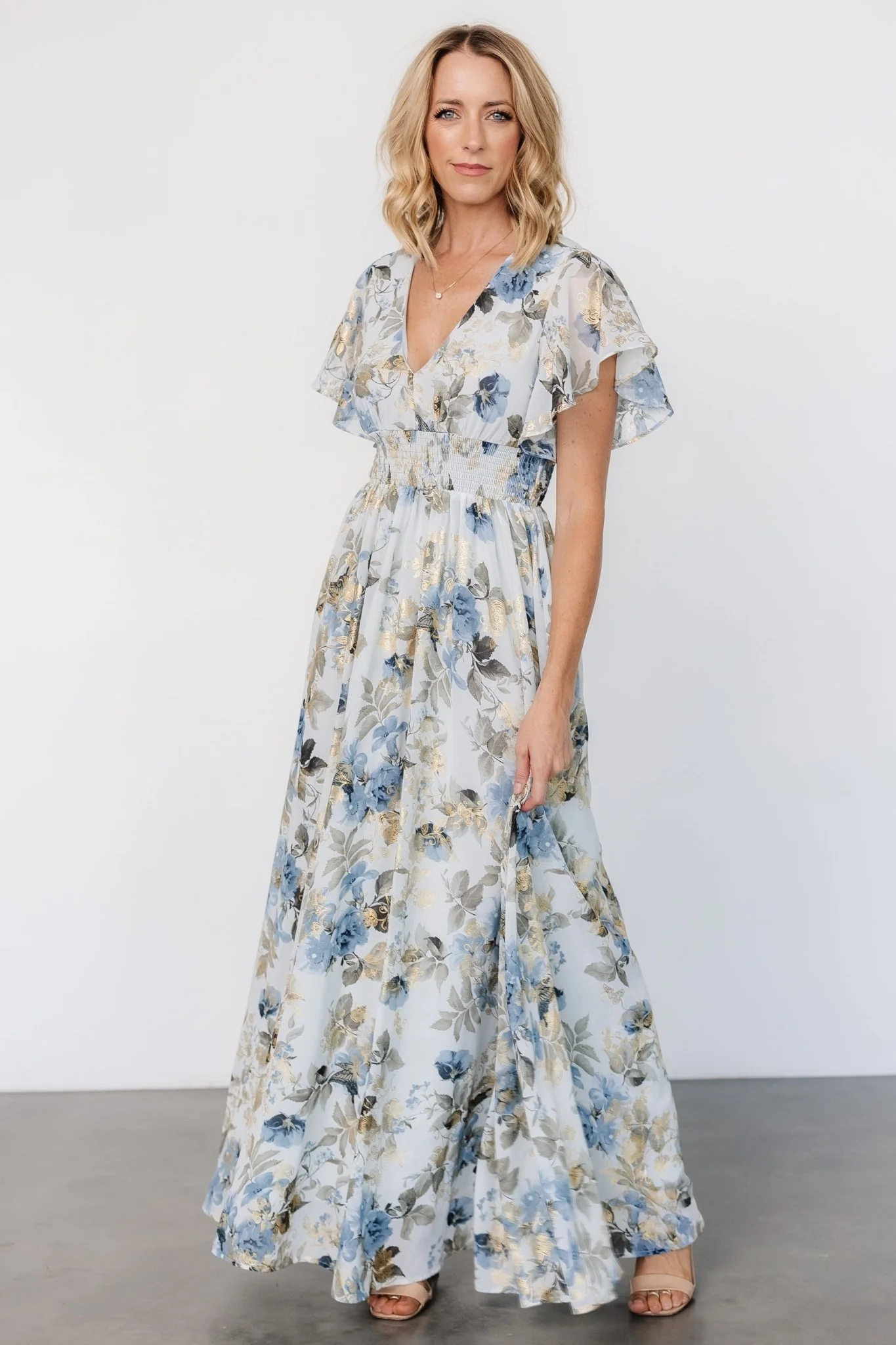 Lynlee Metallic Maxi Dress | Dusty Blue