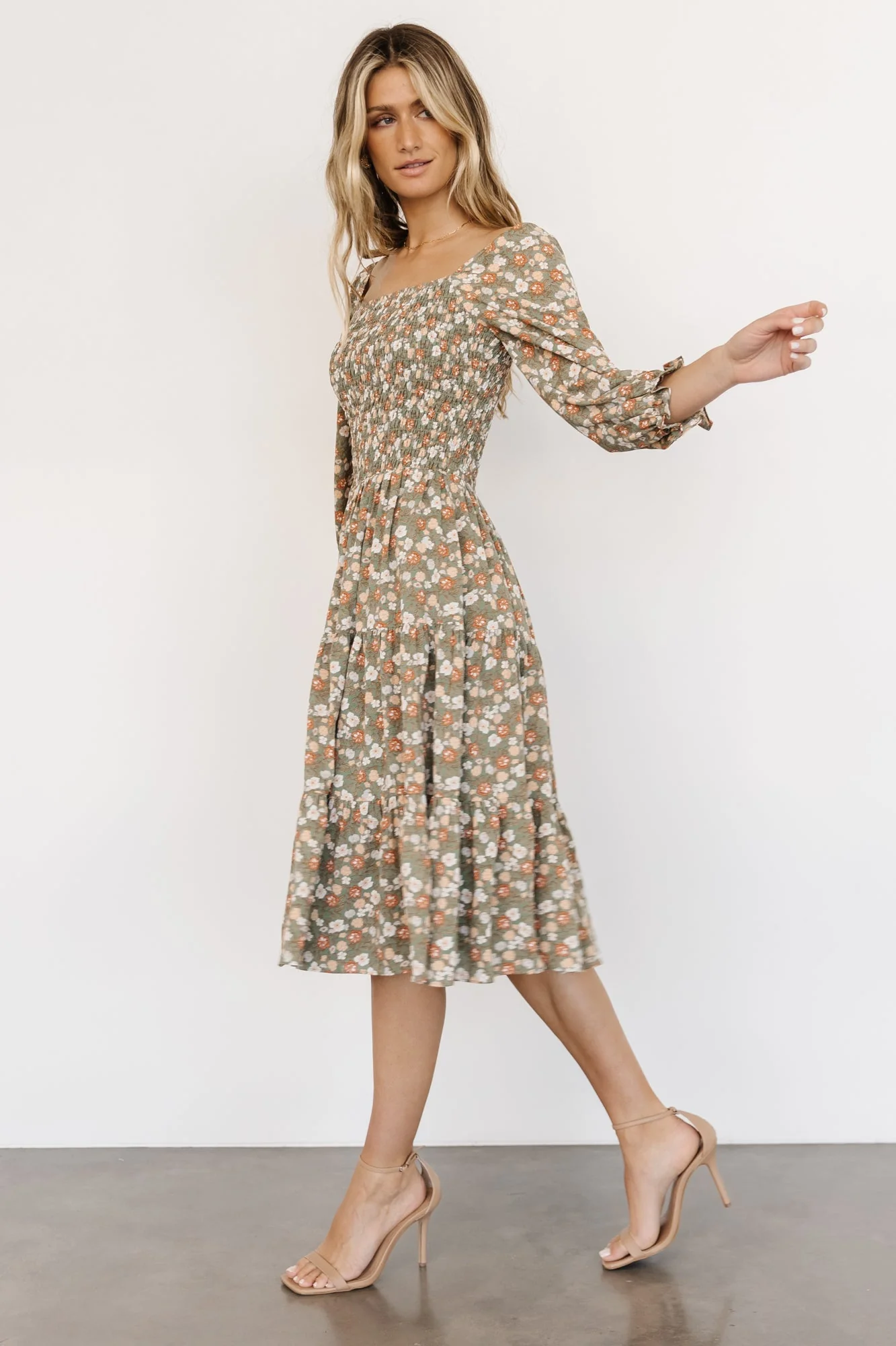 Marta Smocked Midi Dress | Dusty Olive Floral