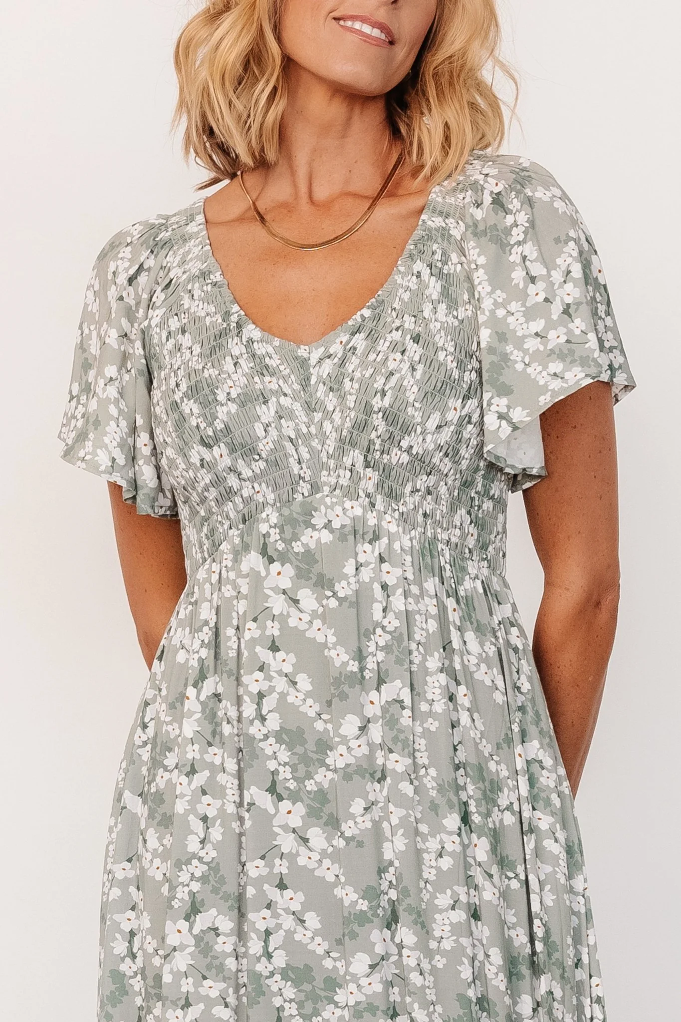 Joanie Smocked Dress | Sage + Off White Floral