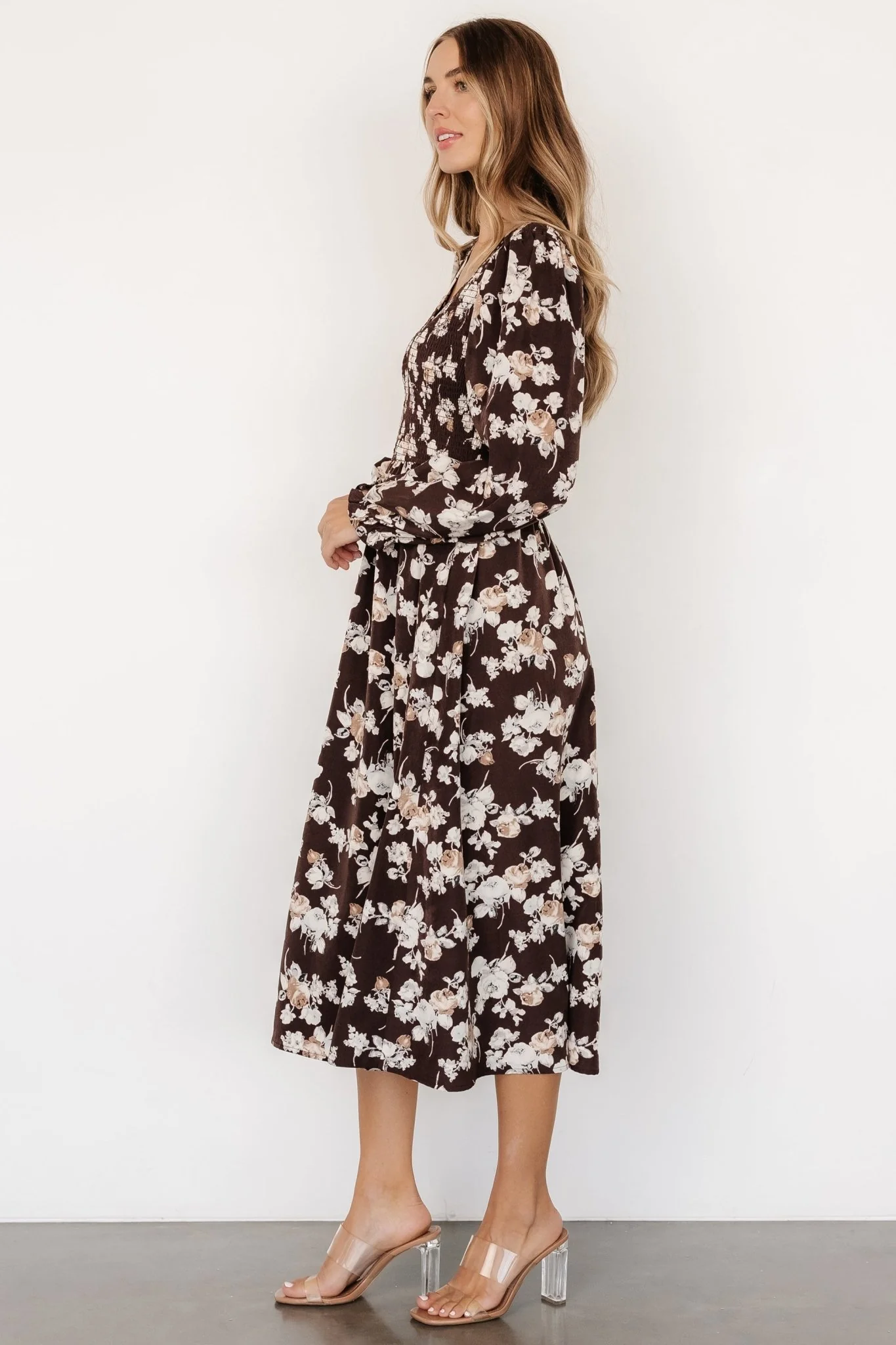 Matilda Smocked Midi Dress | Brown Floral
