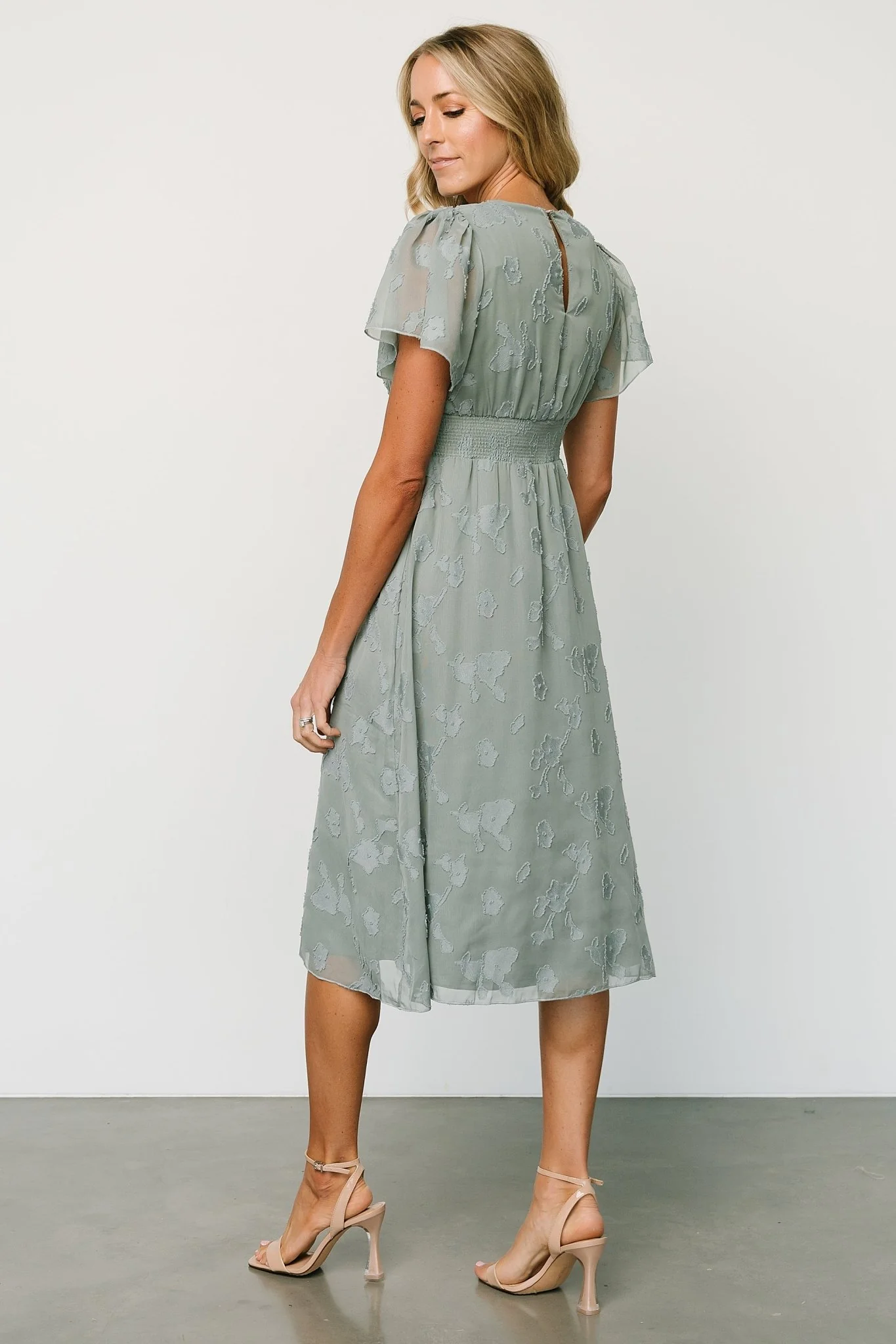 June Smocked Midi Dress | Eucalyptus