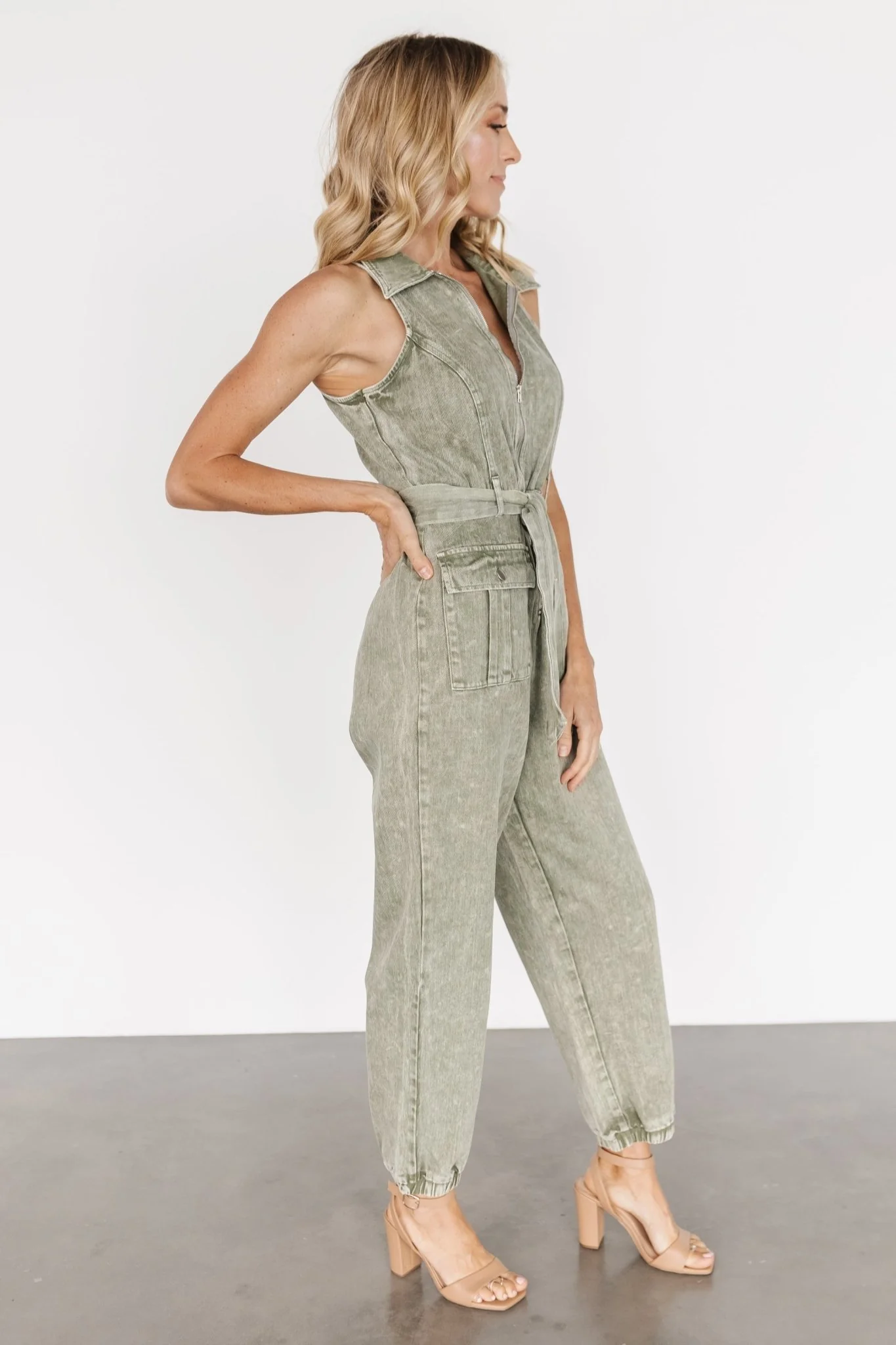 Zahara Sleeveless Jumpsuit | Washed Olive