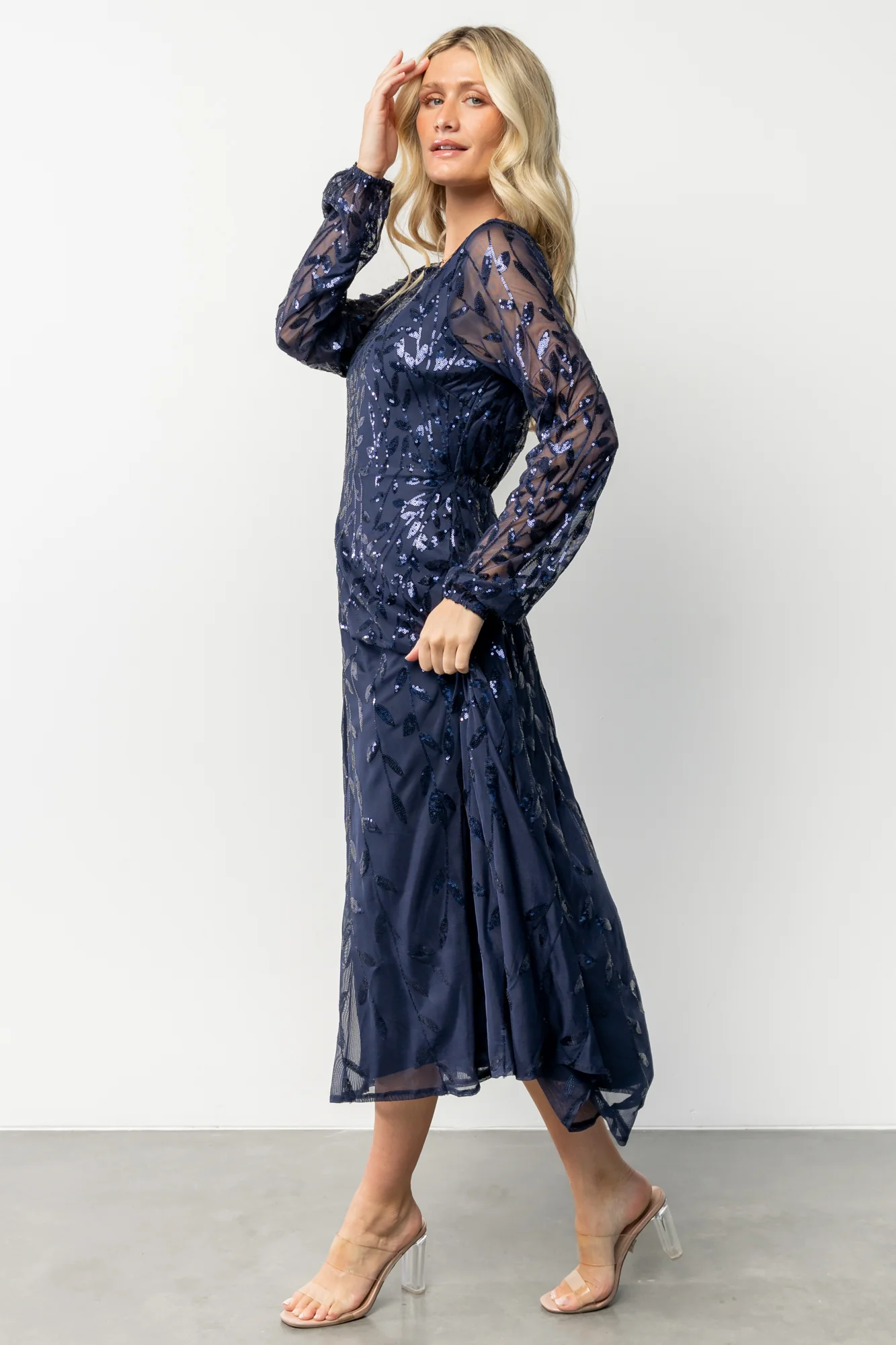 Kalla Sequin Midi Dress | Navy