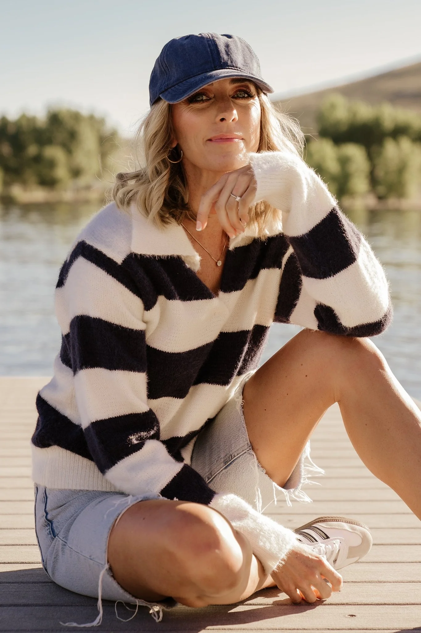 Heather Striped Sweater | Cream + Navy