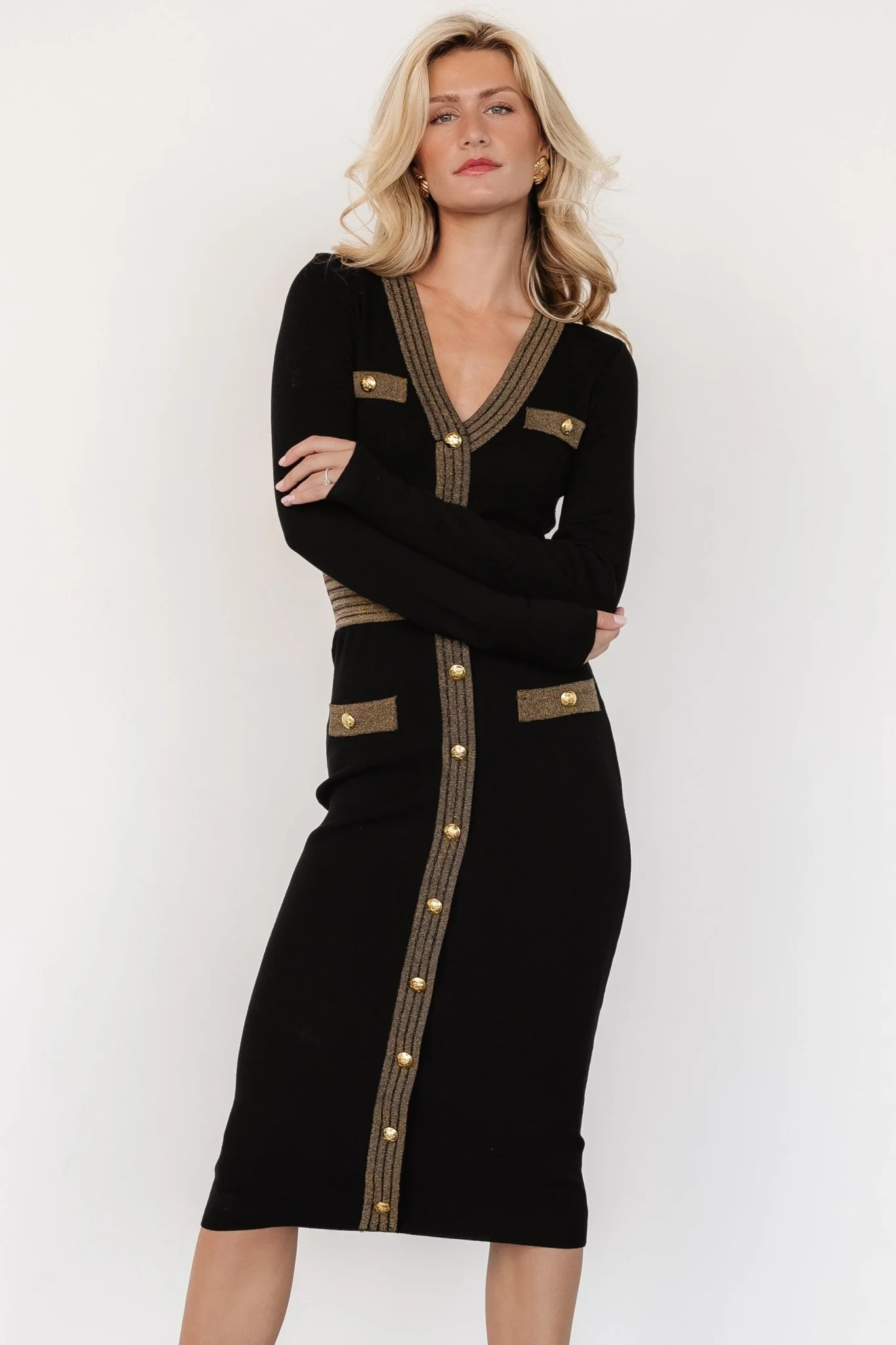 Birgitta Ribbed Sweater Dress | Black + Gold