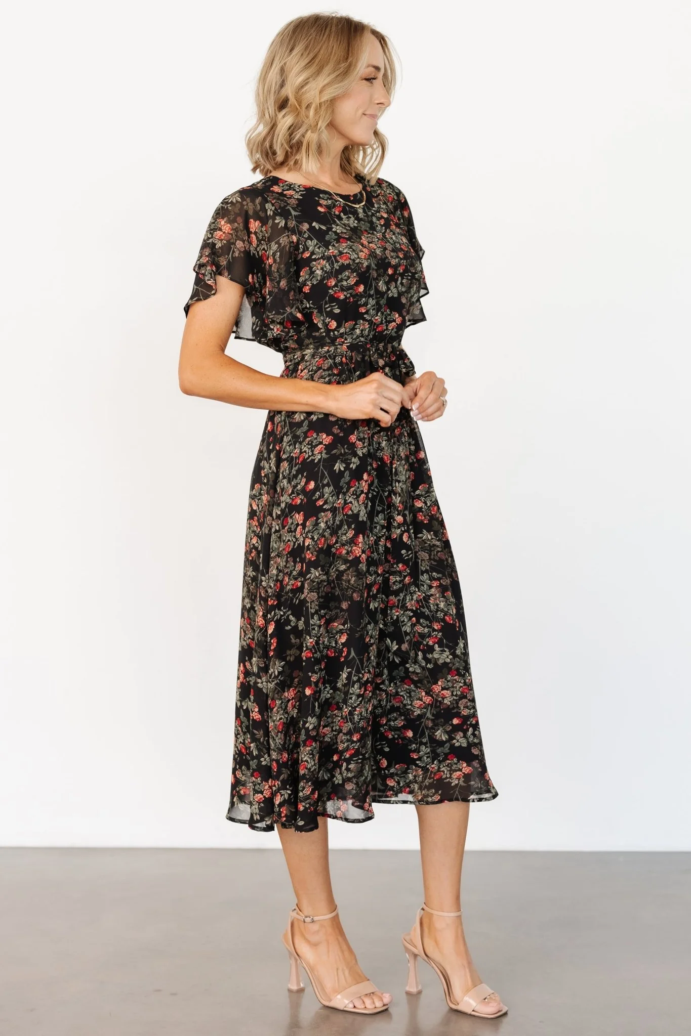 Laurel Midi Dress | Black + Red Floral