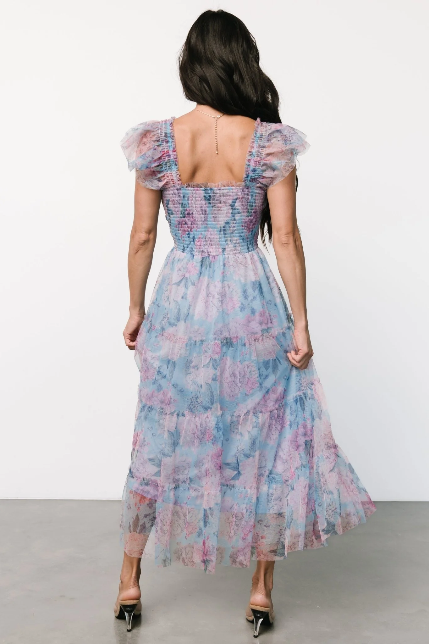 Clementine Tulle Midi Dress | Light Blue + Pink