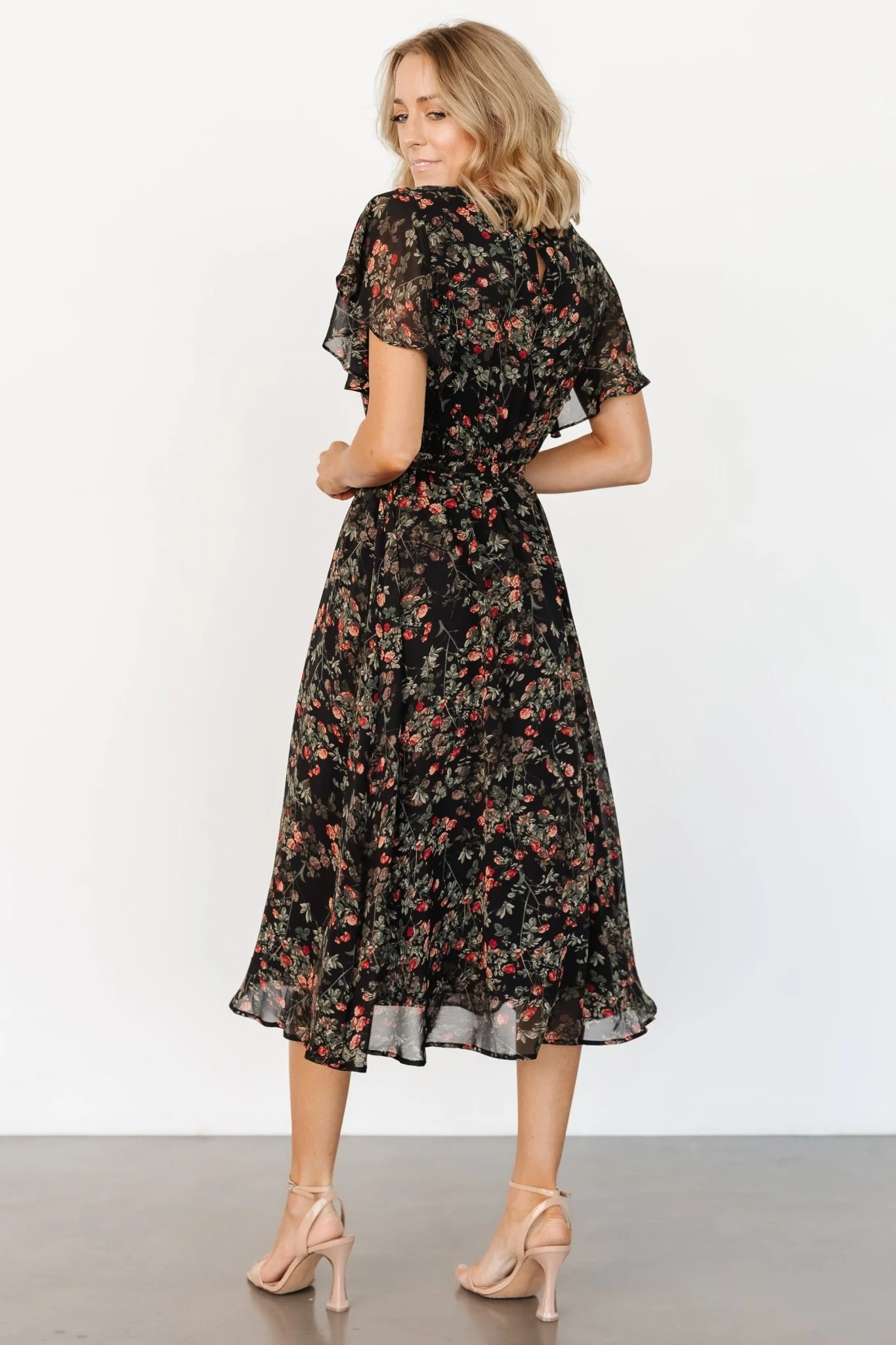 Laurel Midi Dress | Black + Red Floral