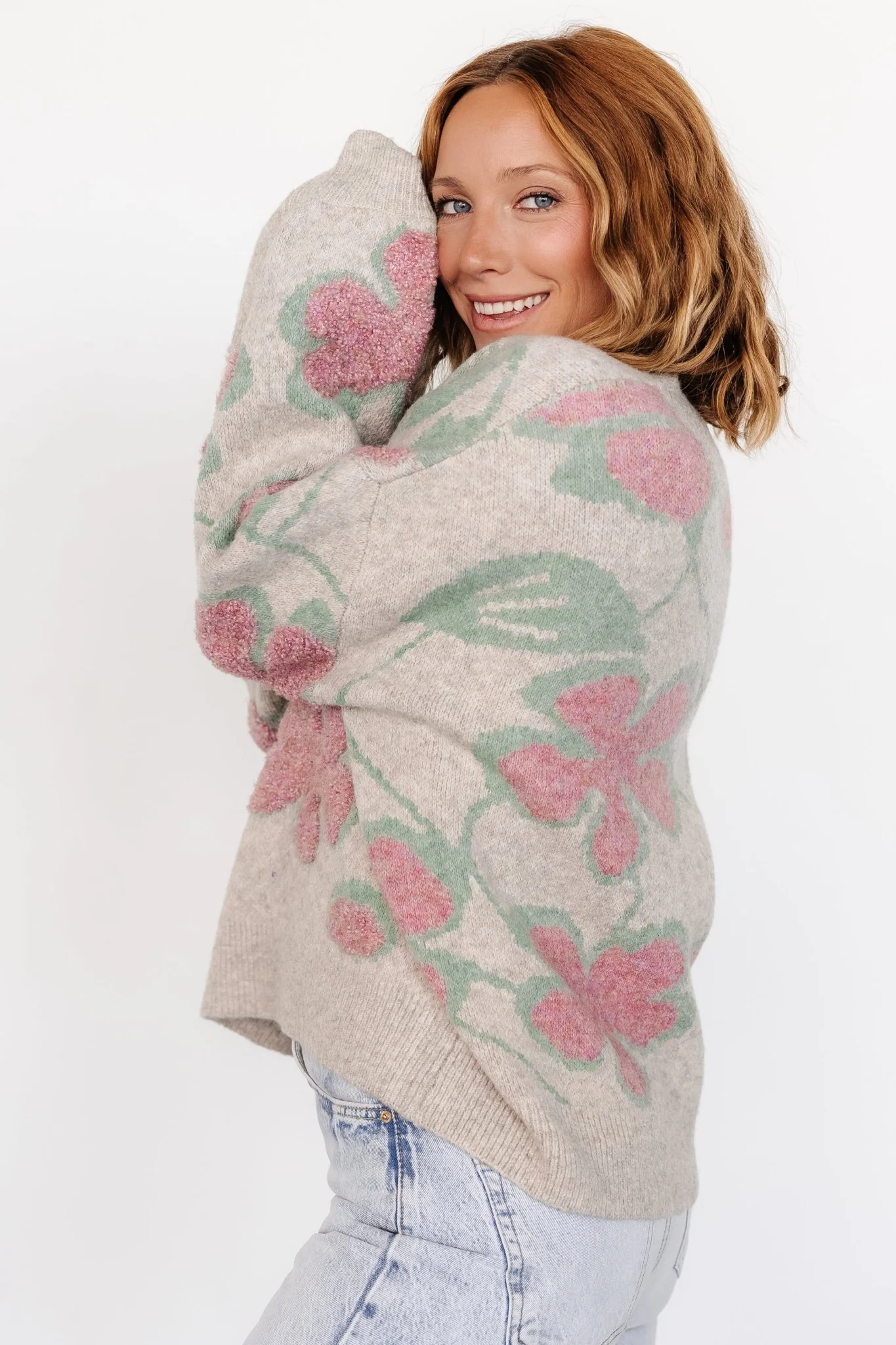 Lisbeth Flower Sweater | Green + Pink