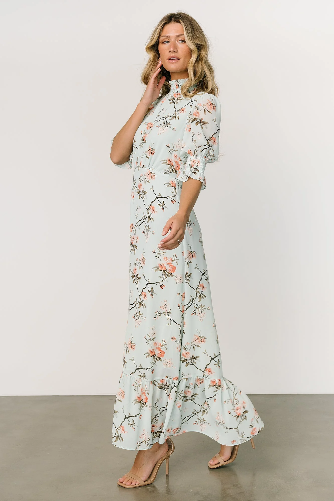 Marie Mock Neck Maxi Dress | Sage Floral