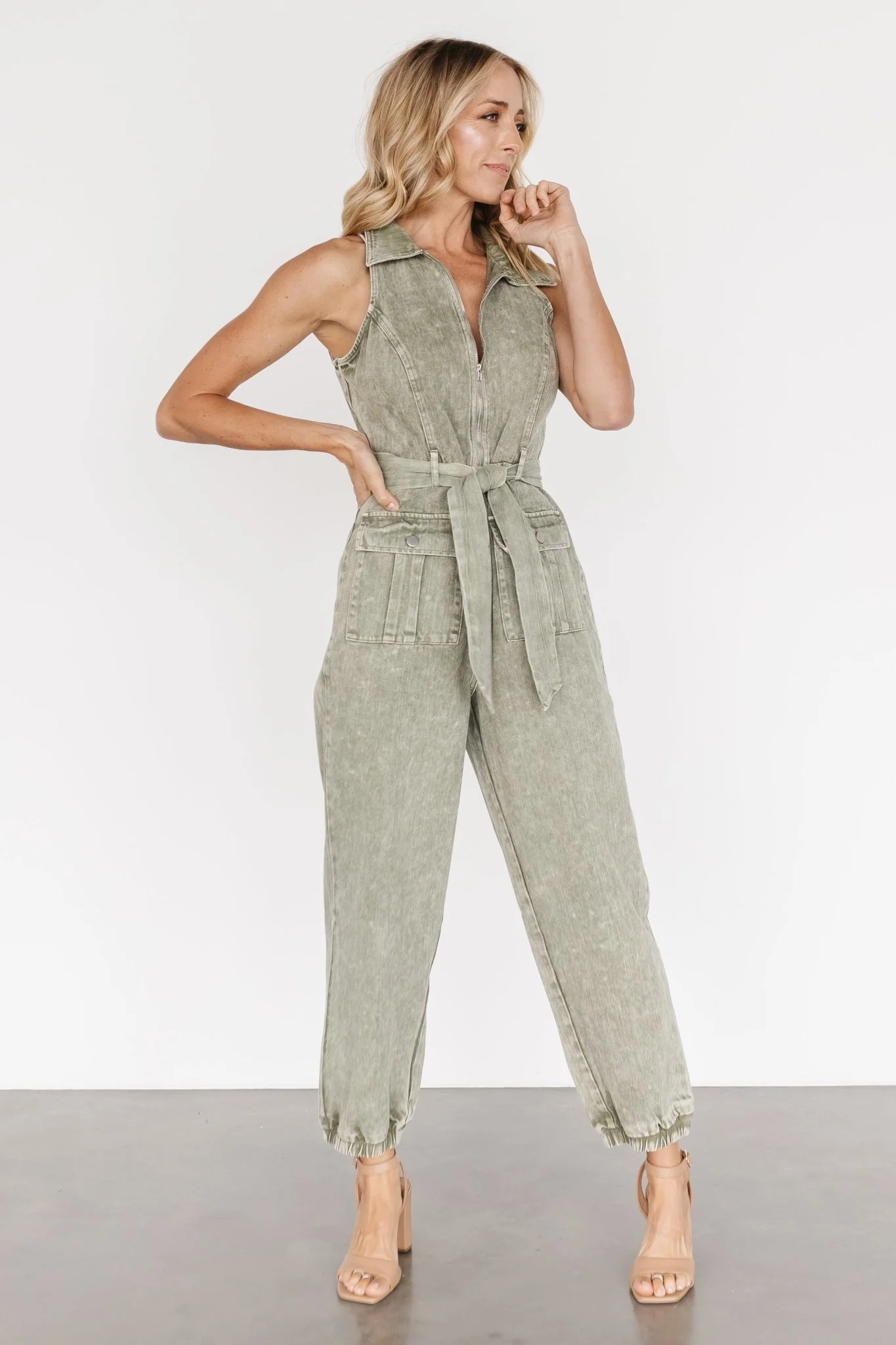 Zahara Sleeveless Jumpsuit | Washed Olive
