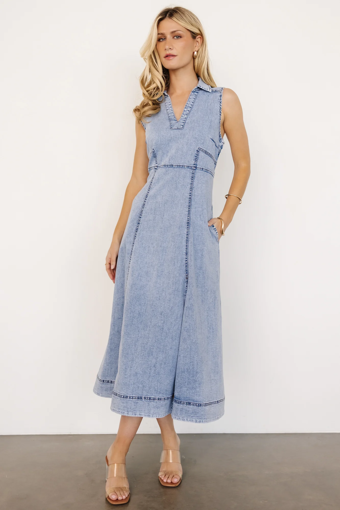 Georgia Sleeveless Midi Dress | Denim