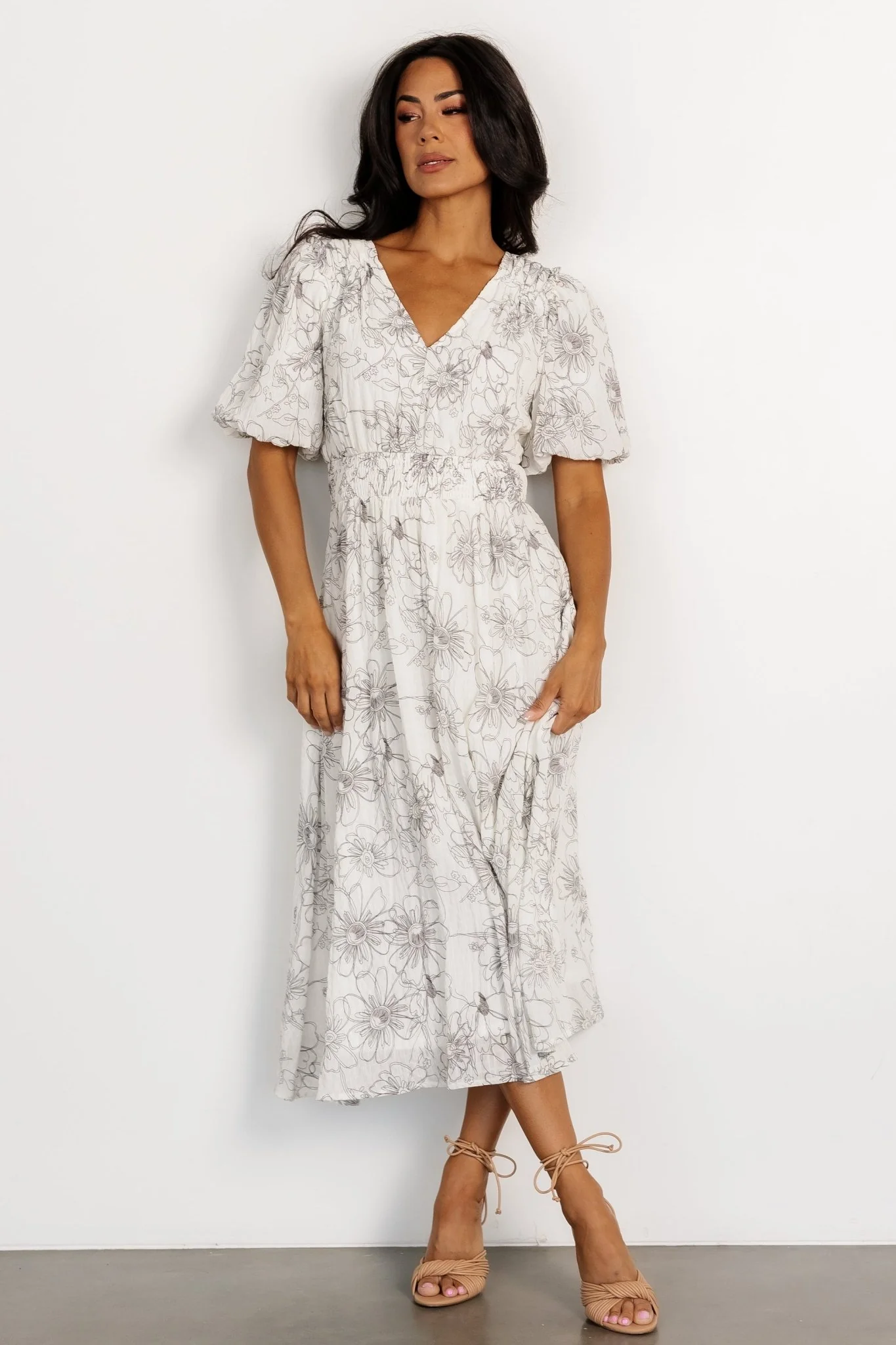 Makenna Midi Dress | Off White Print