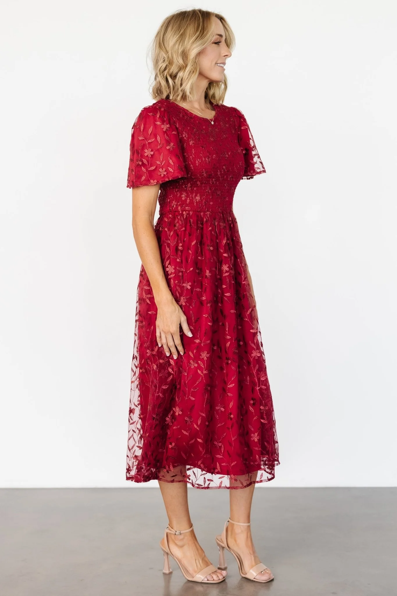 Cara Embroidered Midi Dress | Ruby