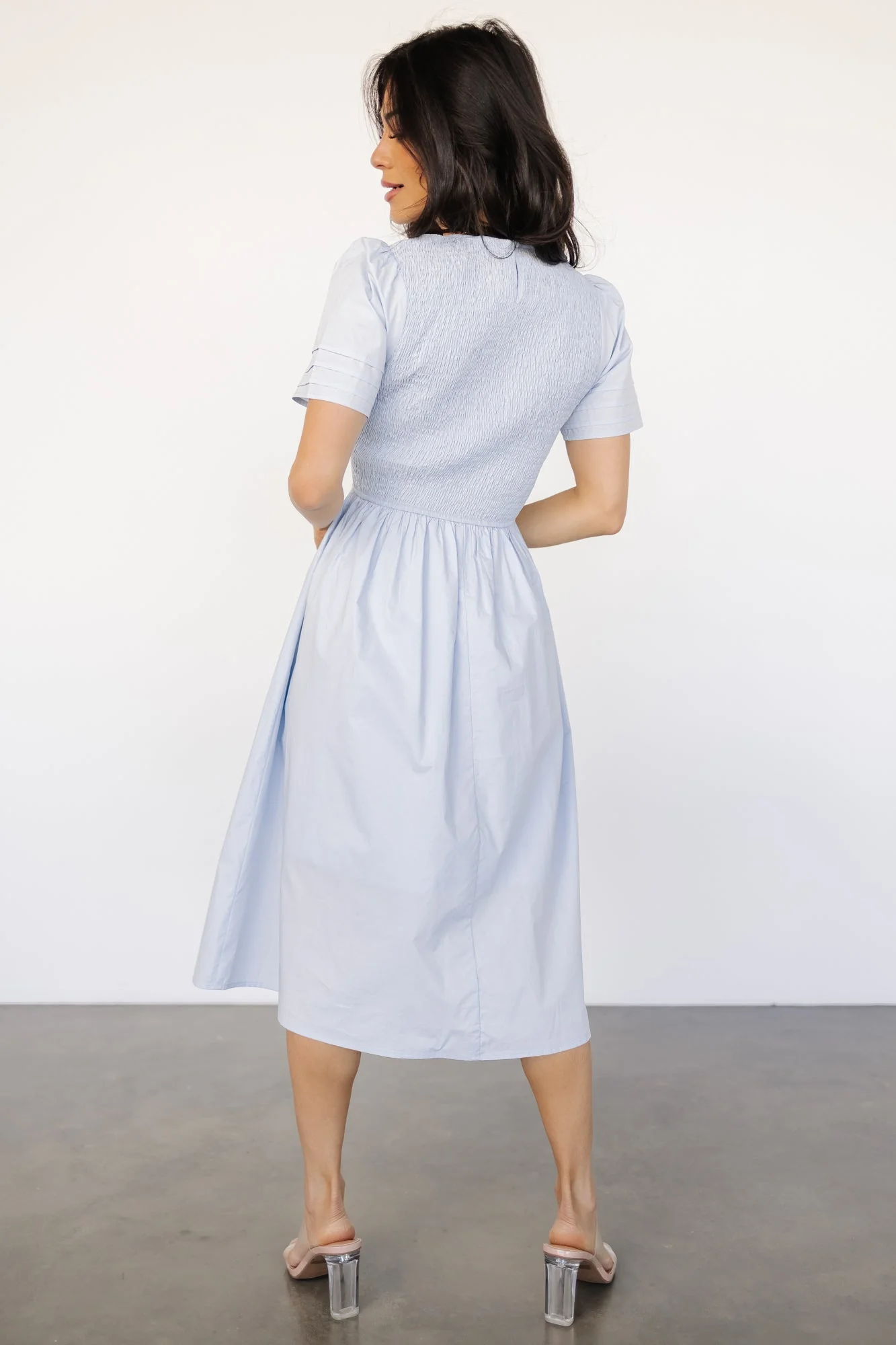 Farrah Smocked Midi Dress | Light Blue