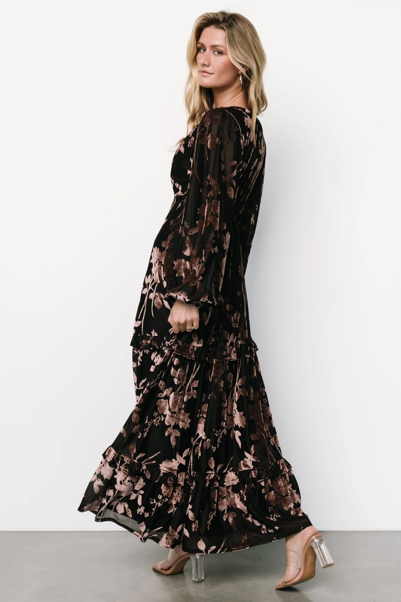 Liana Velvet Embossed Maxi Dress | Black
