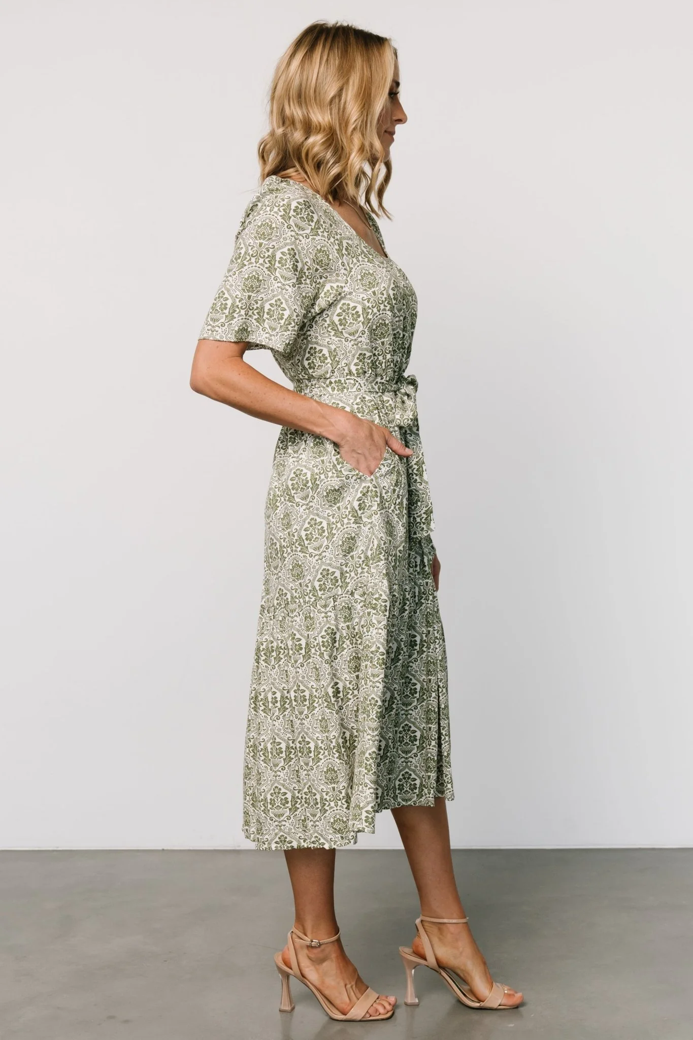 Lyla Midi Dress | White + Olive Print