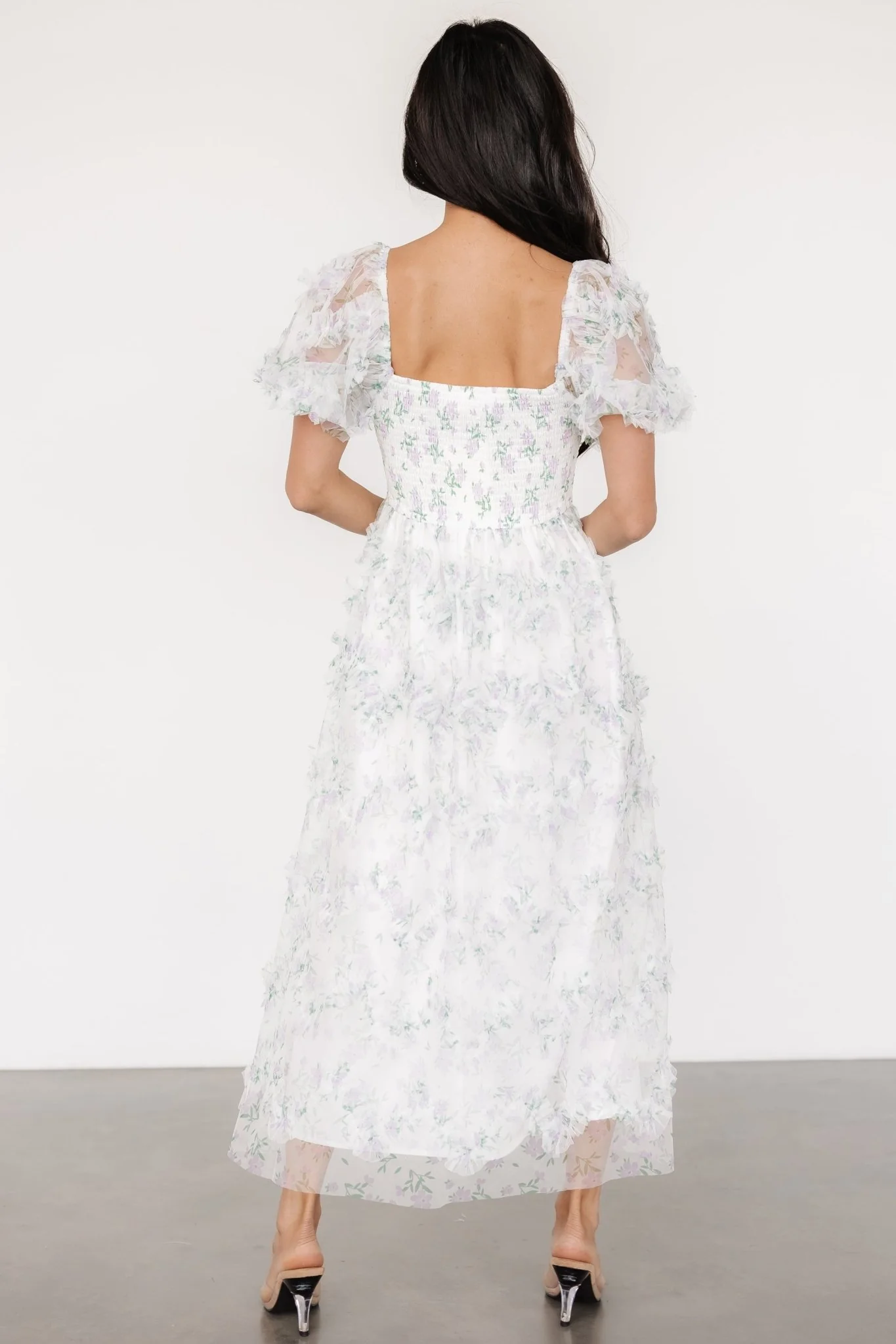 Kiera Ruffle Dress | Off White + Lavender