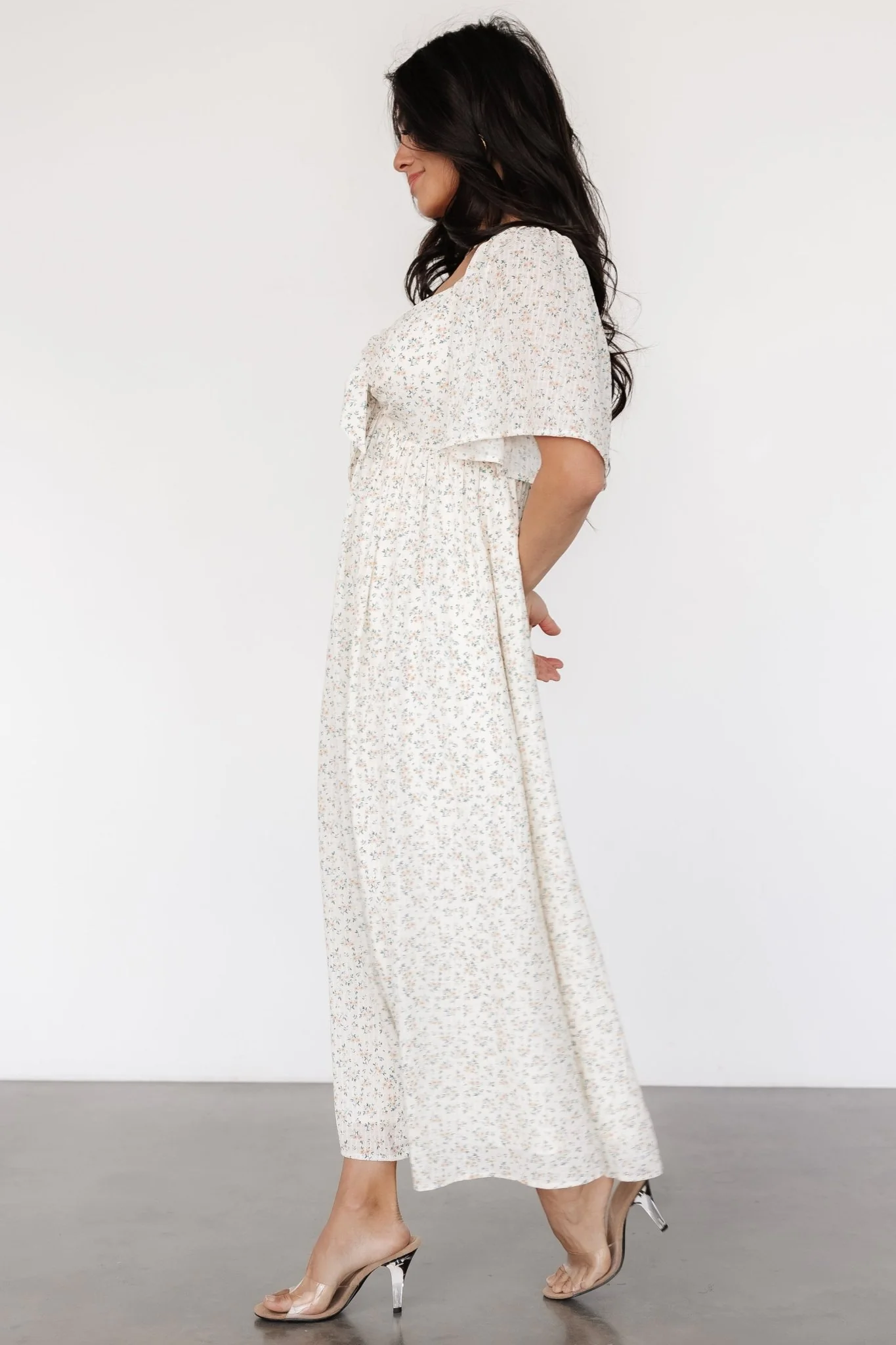 Carah Tie Dress | Off White + Gold Floral